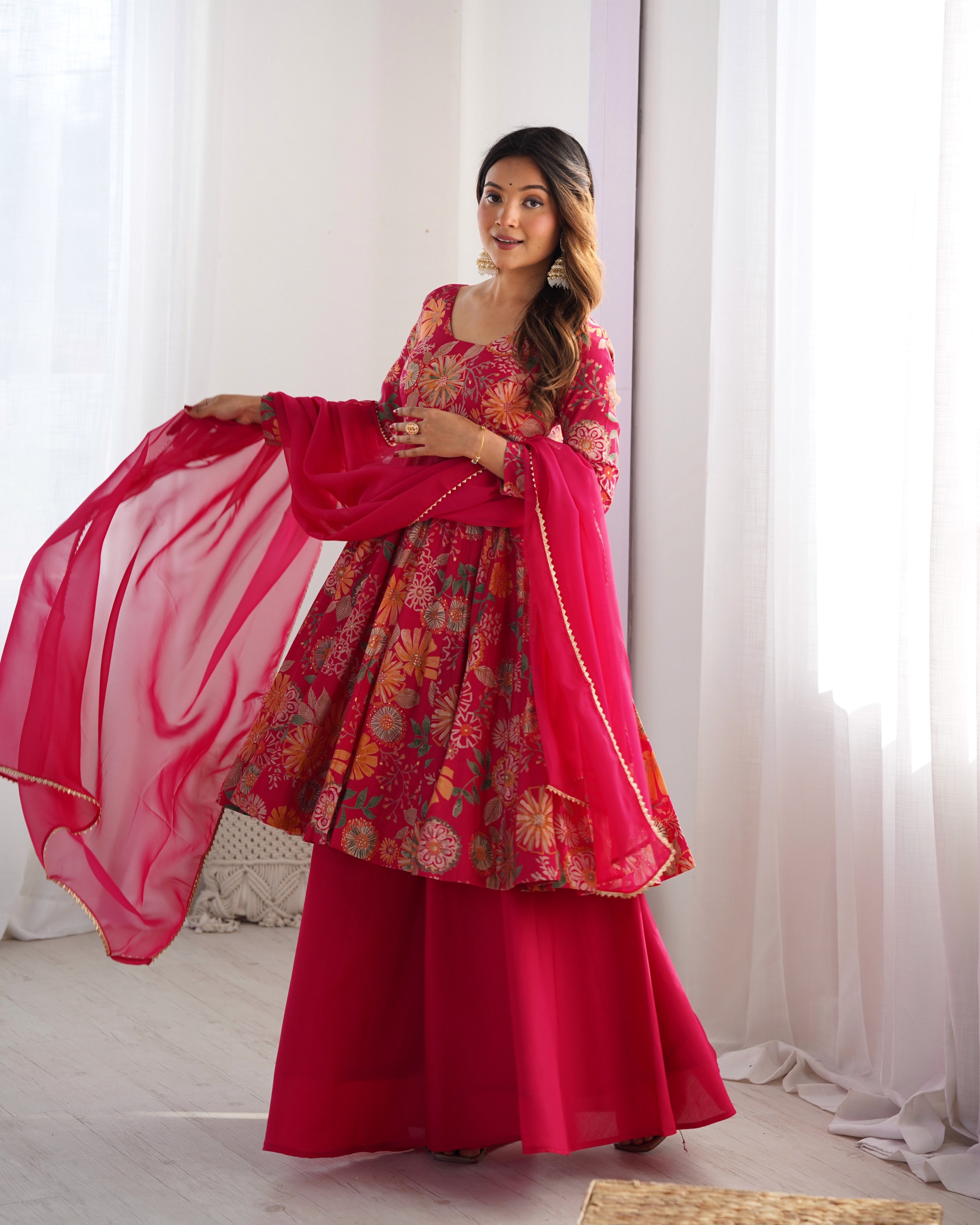 Roman Chanderi Silk Printed Kurta-Palazzo Set – Pink