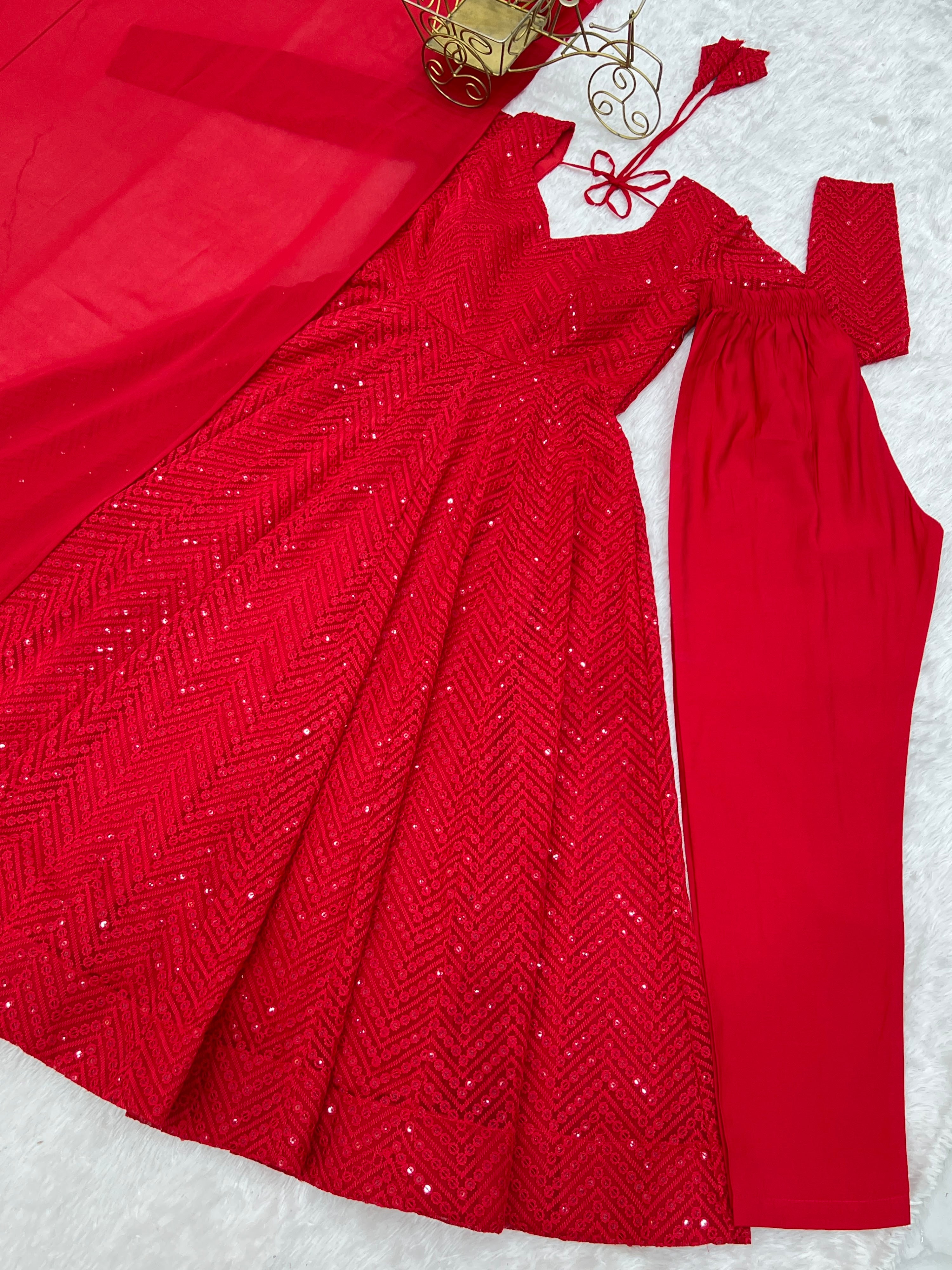 Georgette Embroidered Anarkali Set – Red