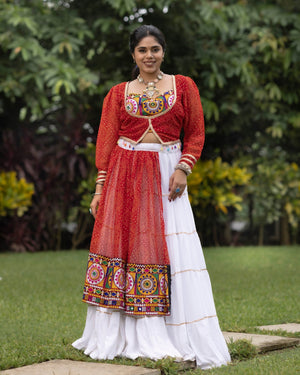 Navratri White Bandhani Lehenga Set