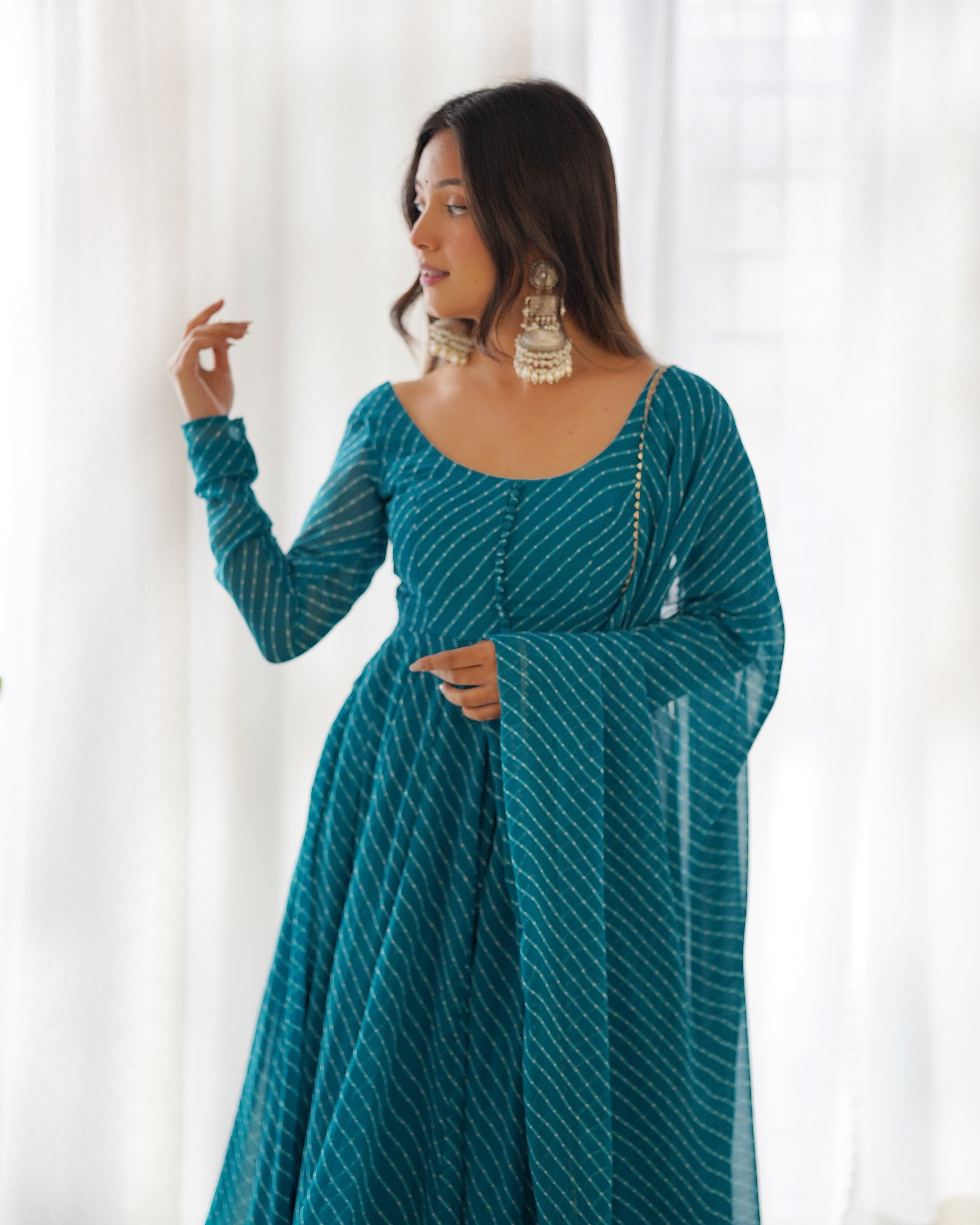 Georgette Printed Anarkali Set – Blue