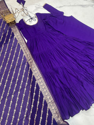 Roman Chanderi Silk Embroidered Anarkali Set – Blue