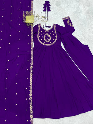 Roman Chanderi Silk Embroidered Anarkali Set – Purple
