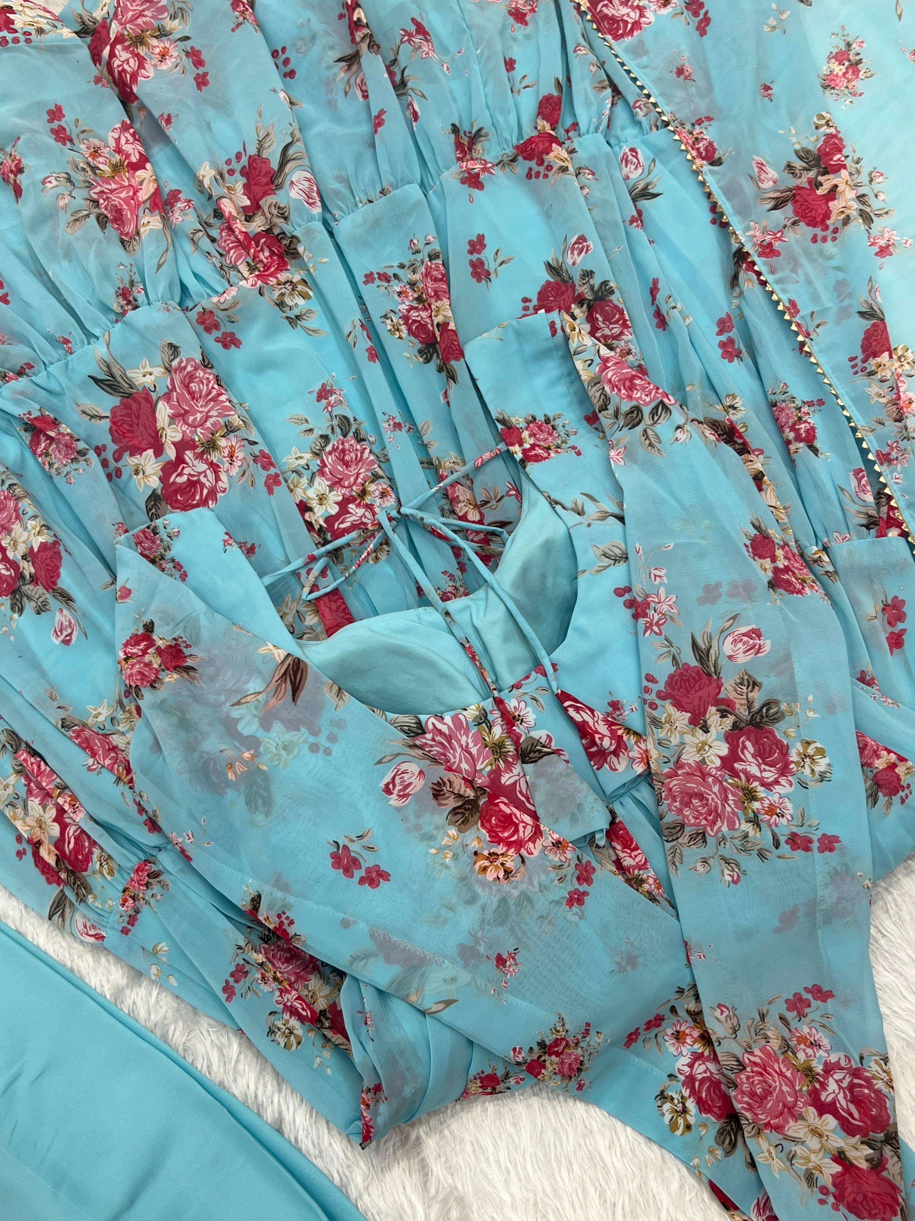 Georgette Printed Anarkali Set – Blue
