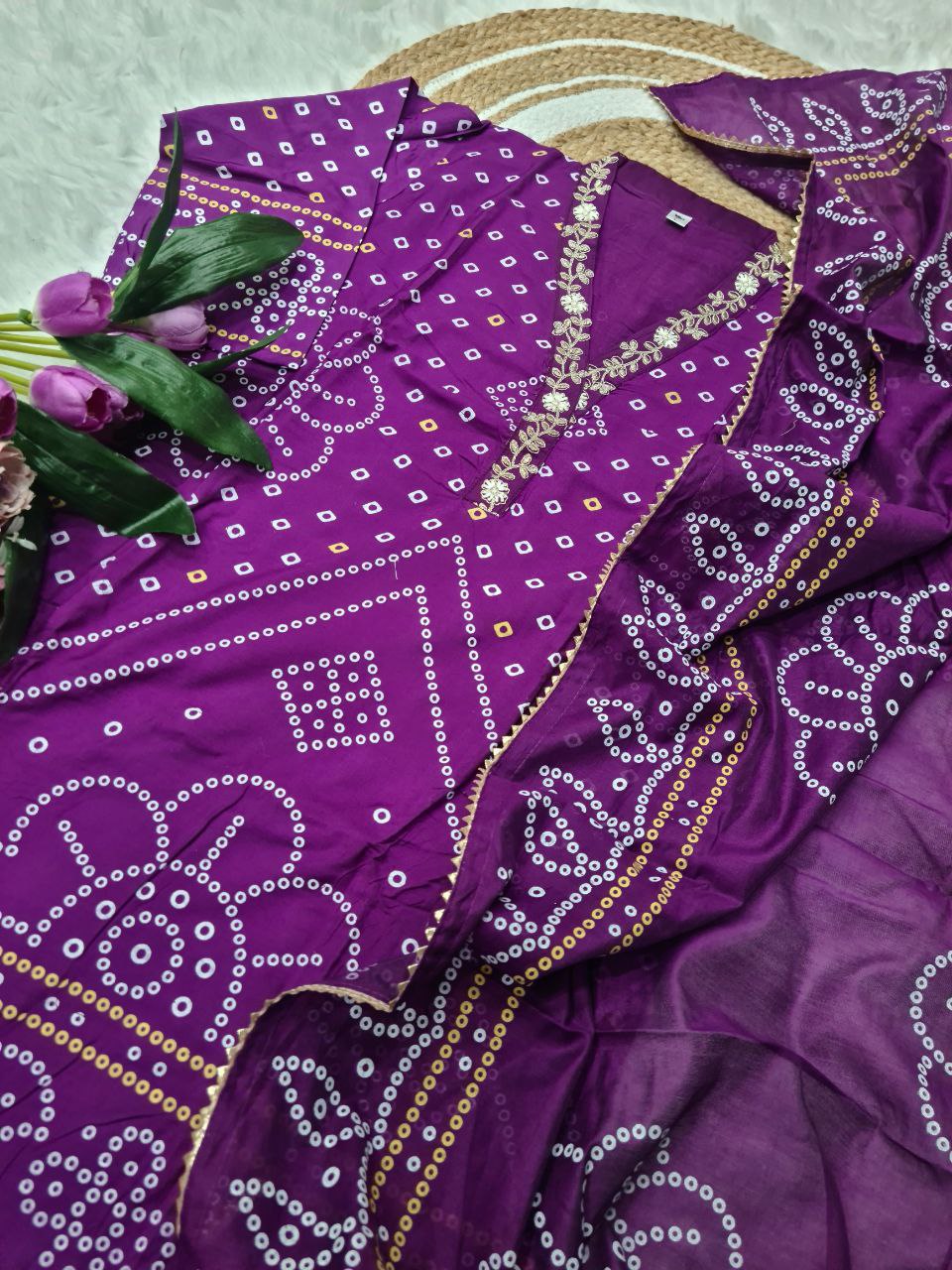 Viscose Embroidered Kurta Pant Dupatta Set – Purple