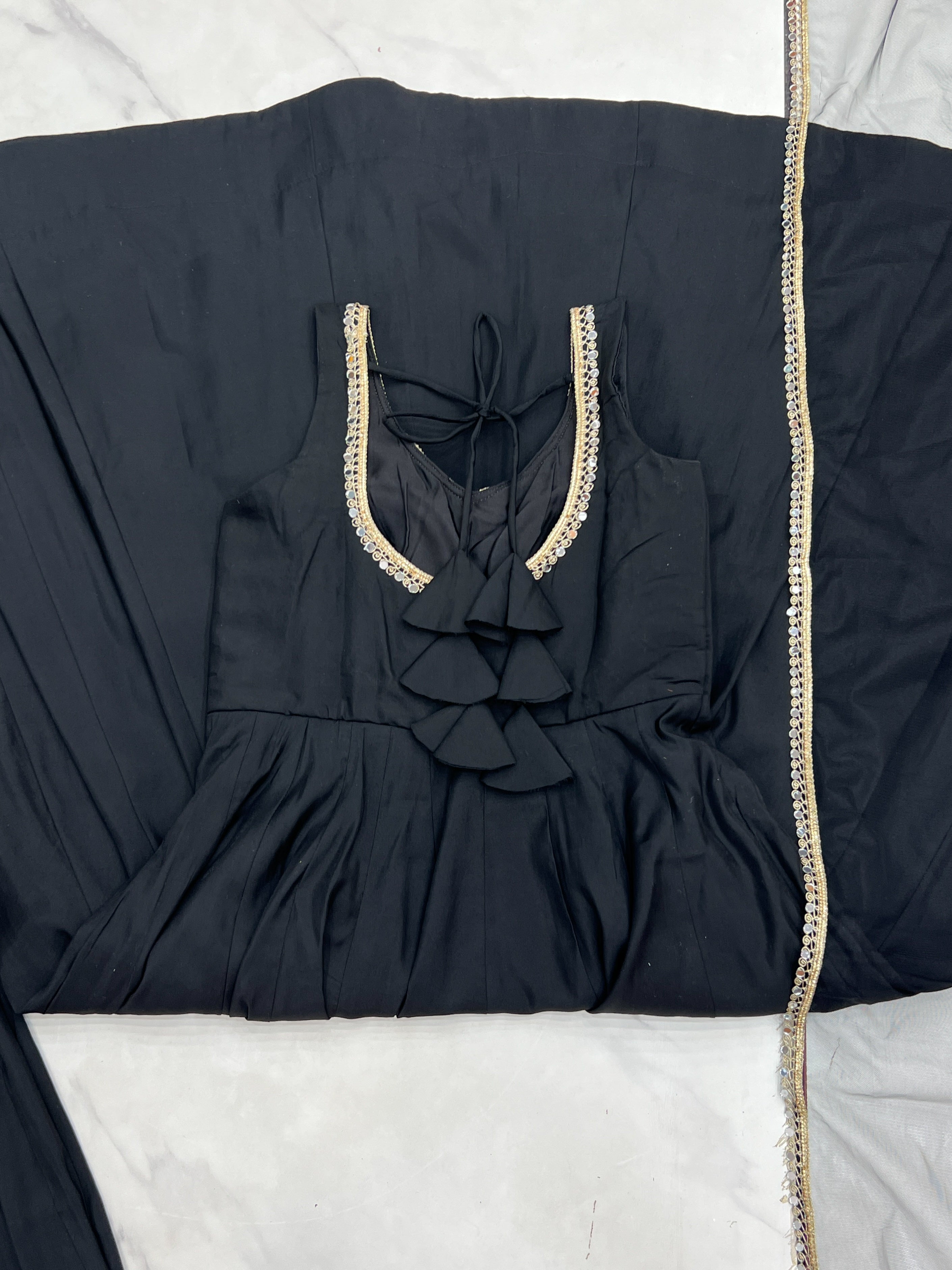 Roman Chanderi Silk Embroidered Anarkali Set – Black