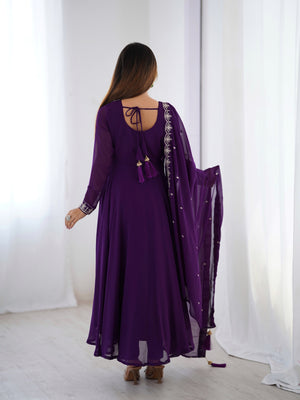 Georgette Embroidered Anarkali Set – Purple