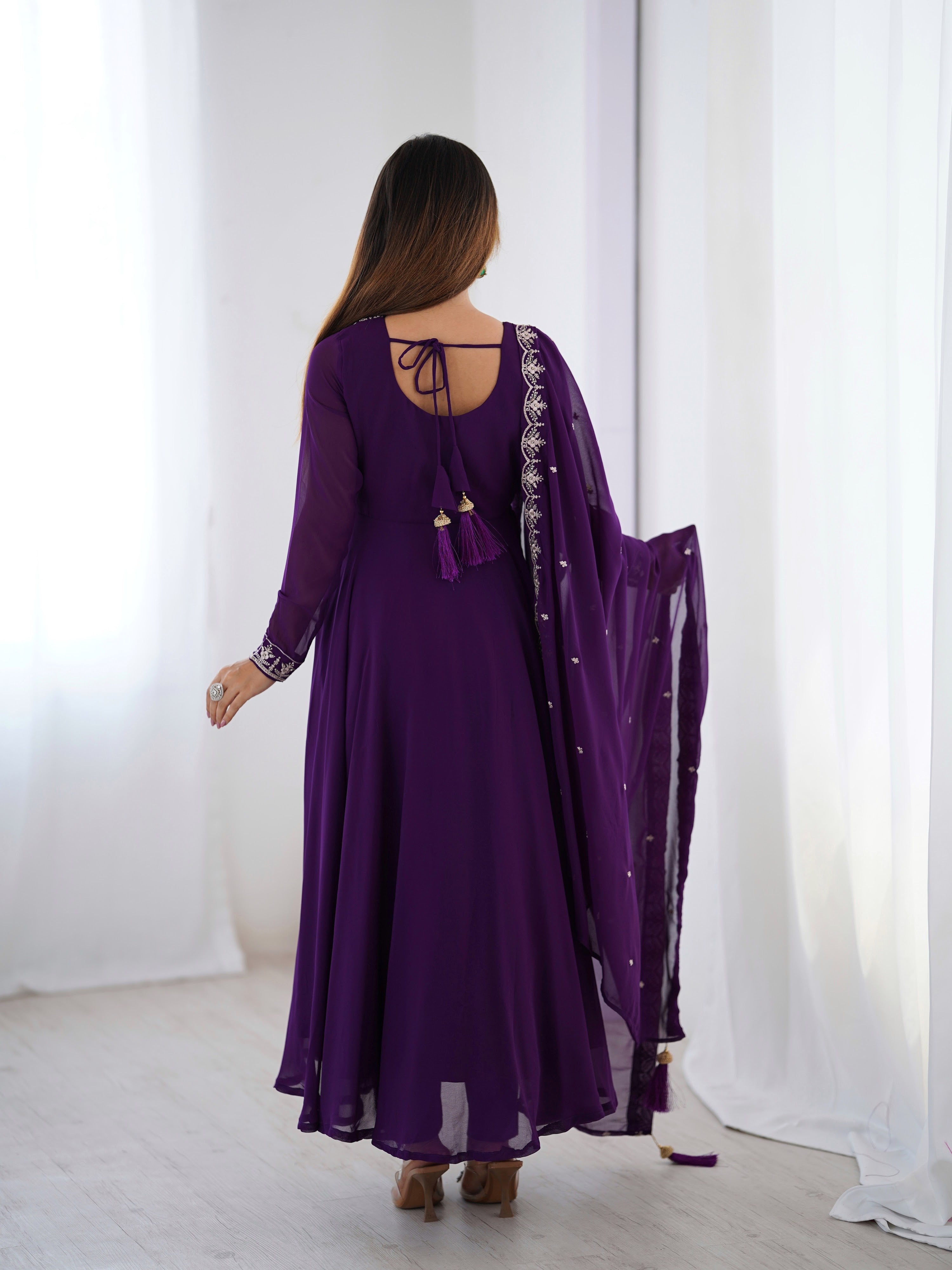 Georgette Embroidered Anarkali Set – Purple