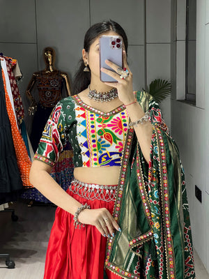 Navratri Red Patola Lehenga Set - Blouse Unstitched