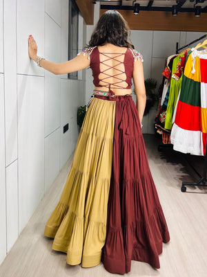 Navratri Brown Beige Brownie Lehenga Set