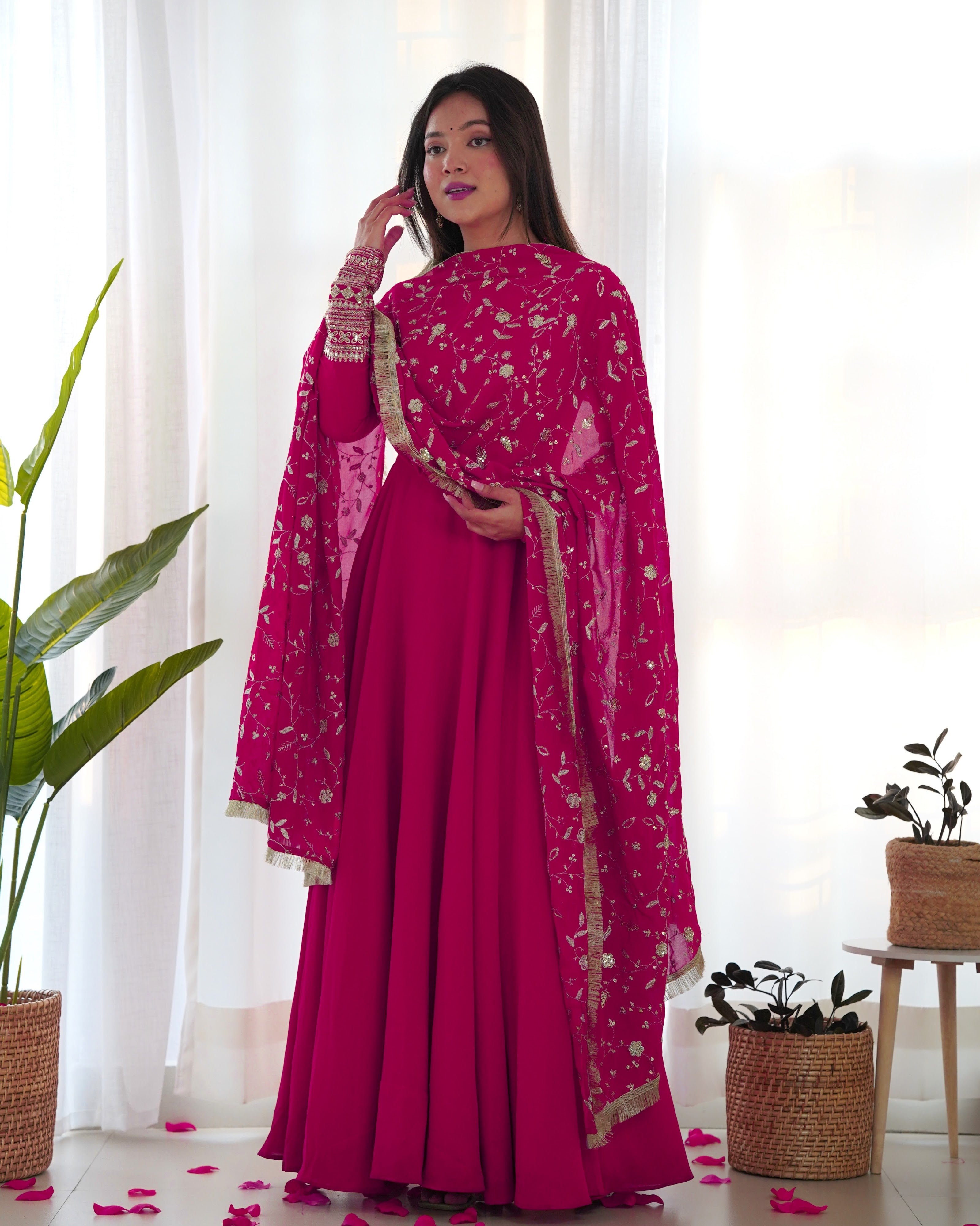 Georgette Embroidered Gown Set – Rani