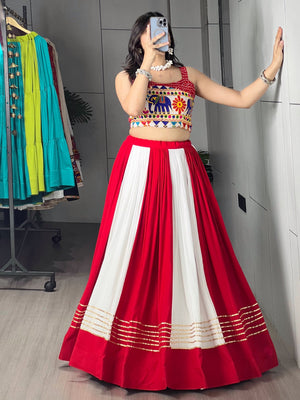 Navratri Red White Laal Leher Lehenga Set