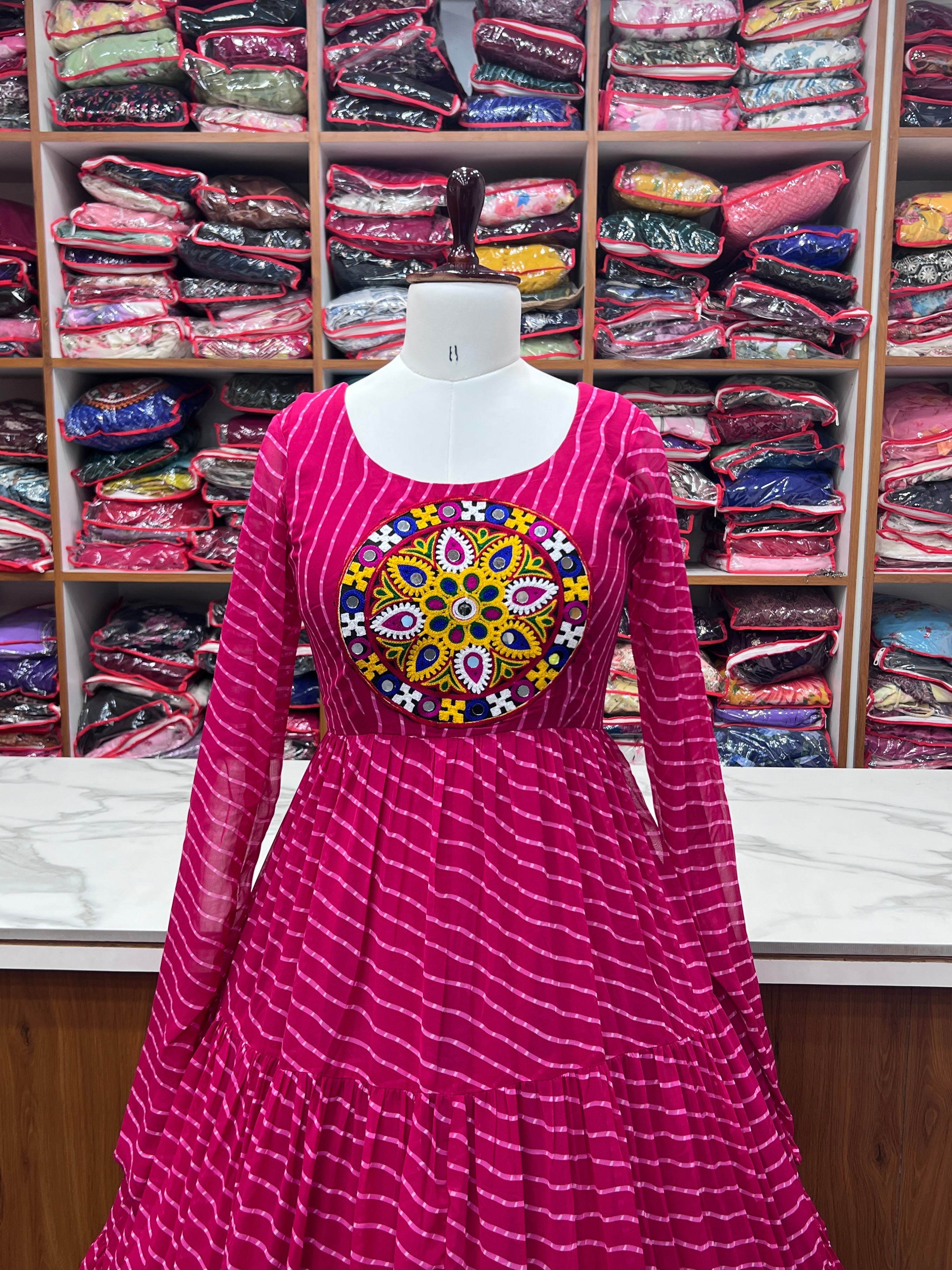 Georgette Printed Gown Set – Pink