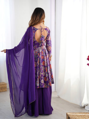 Roman Chanderi Silk Printed Kurta-Palazzo Set – Purple