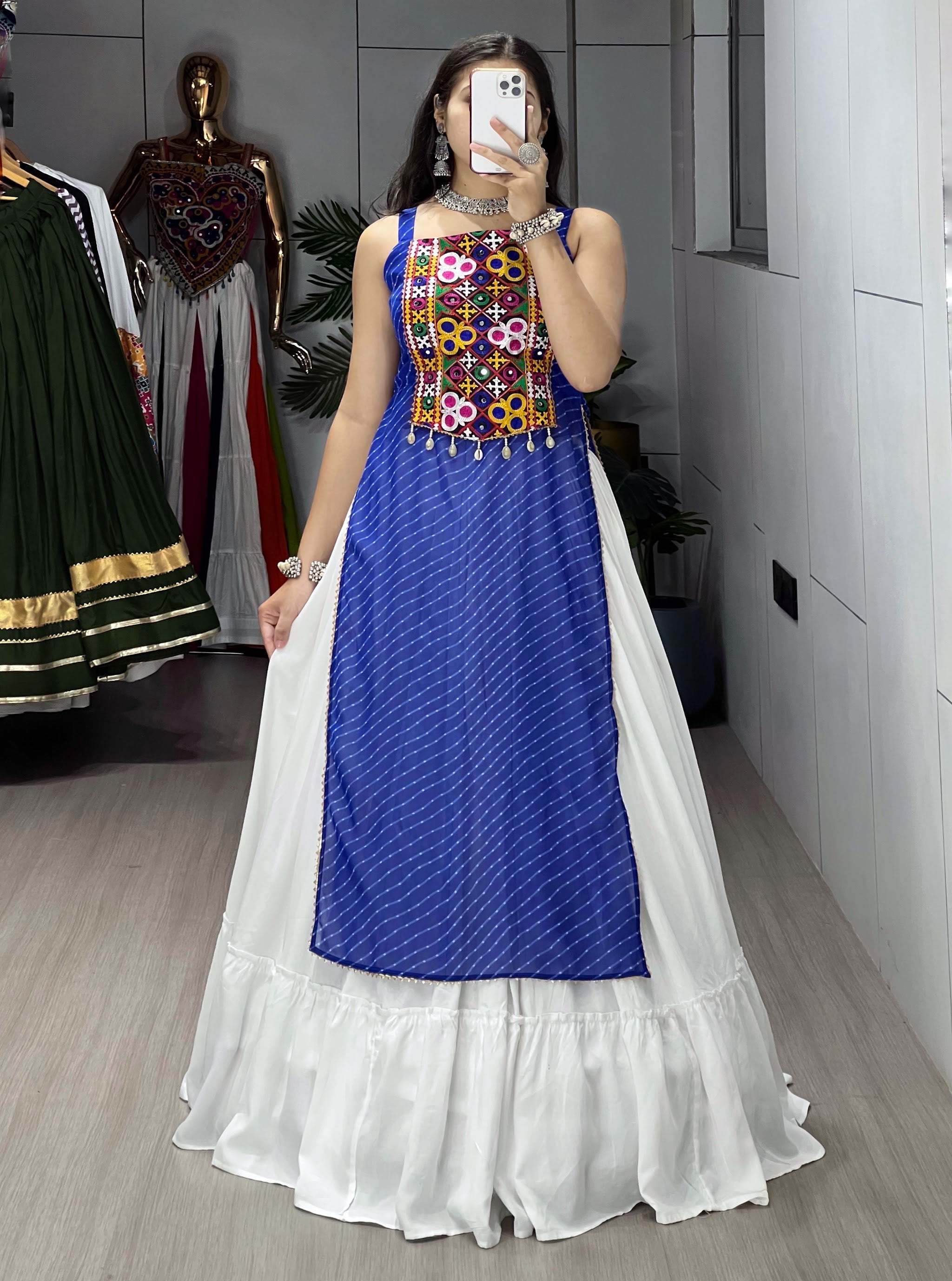 Navratri Royal Blue Kurti Lehenga Set
