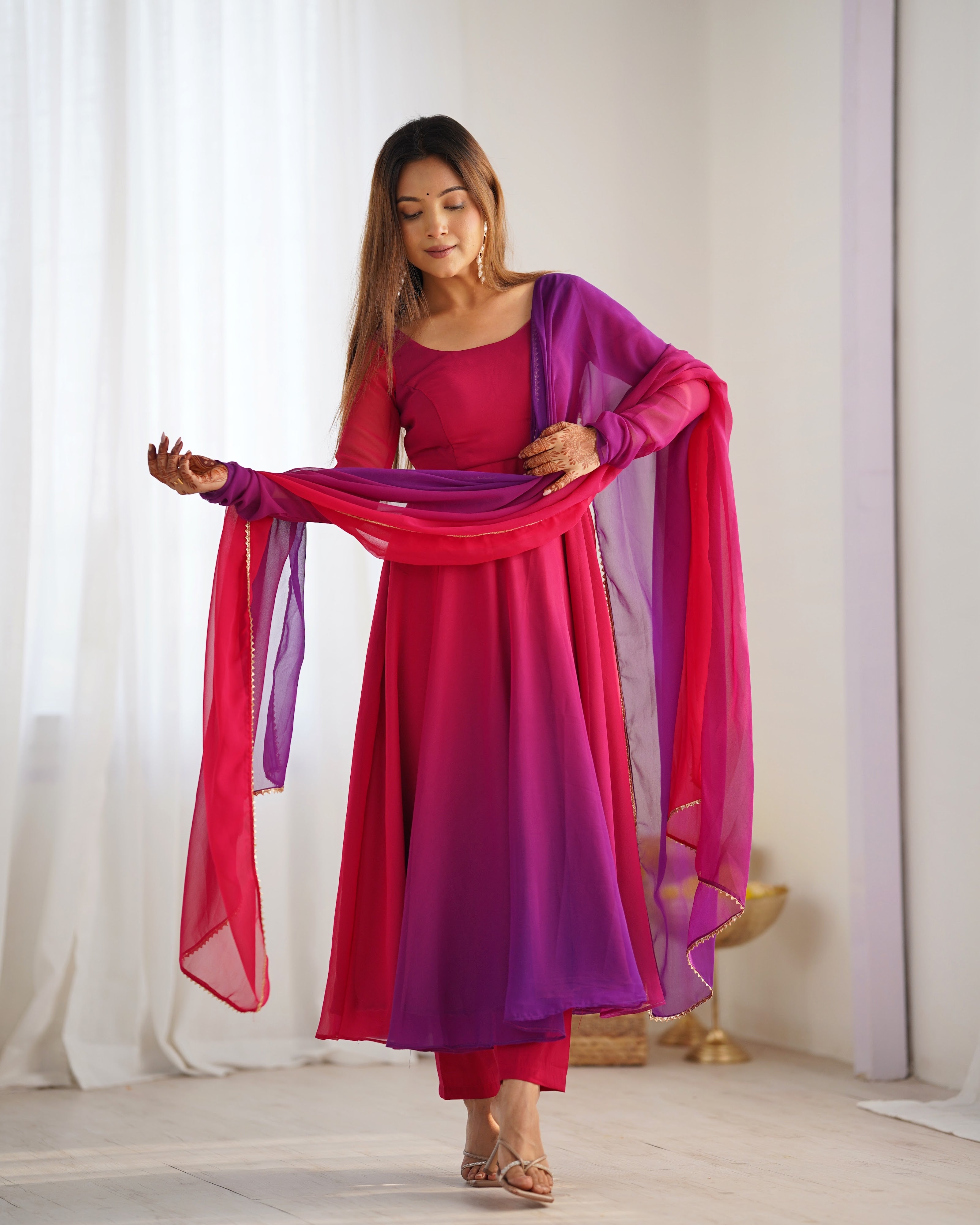 Georgette Designer Anarkali Set – Dark Pink