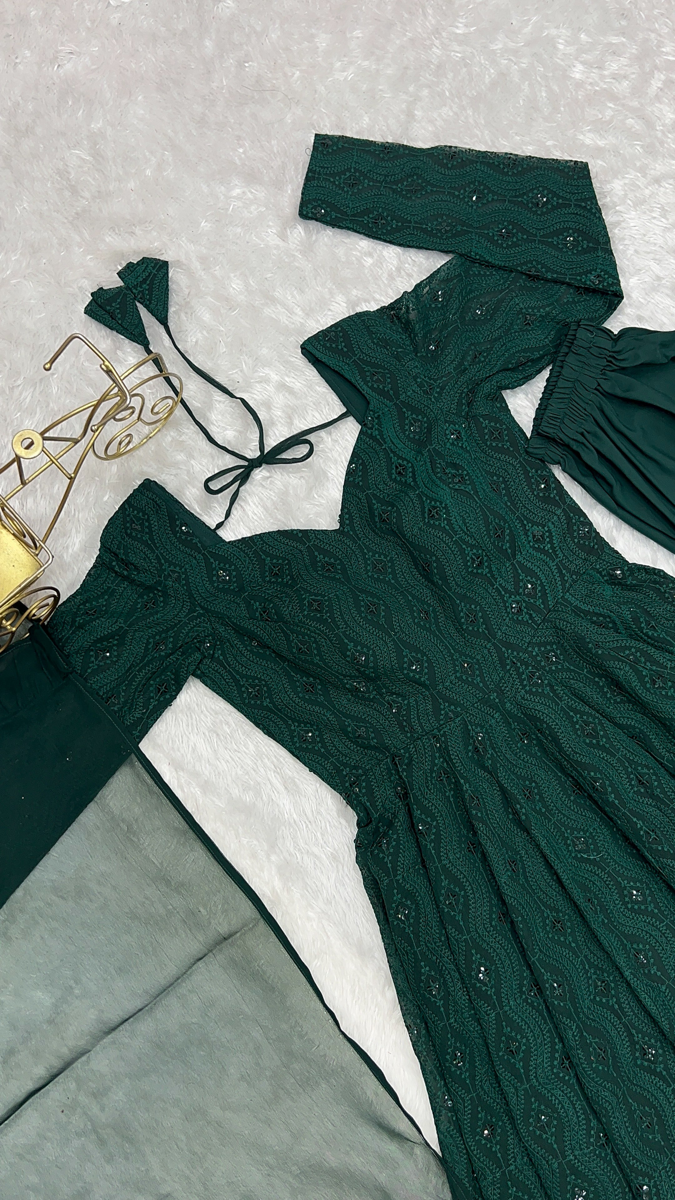 Georgette Embroidered Anarkali Set – Bottle Green