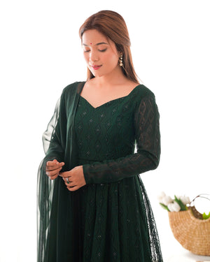 Georgette Embroidered Anarkali Set – Bottle Green