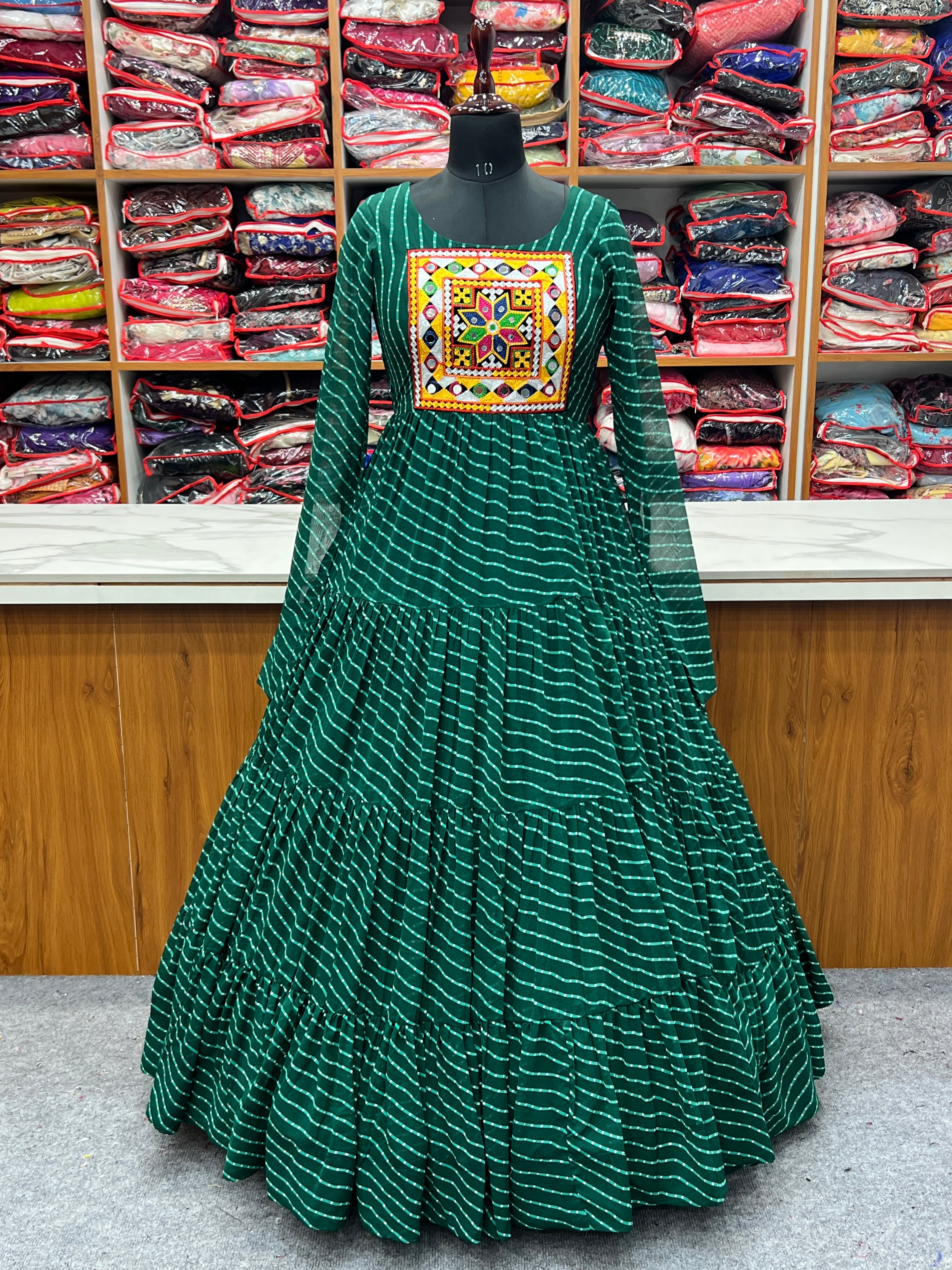 Georgette Printed Gown Set – Green