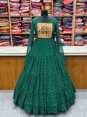 Georgette Printed Gown Set – Green
