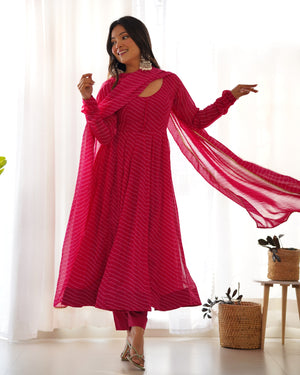 Georgette Printed Anarkali Set – Rani Pink