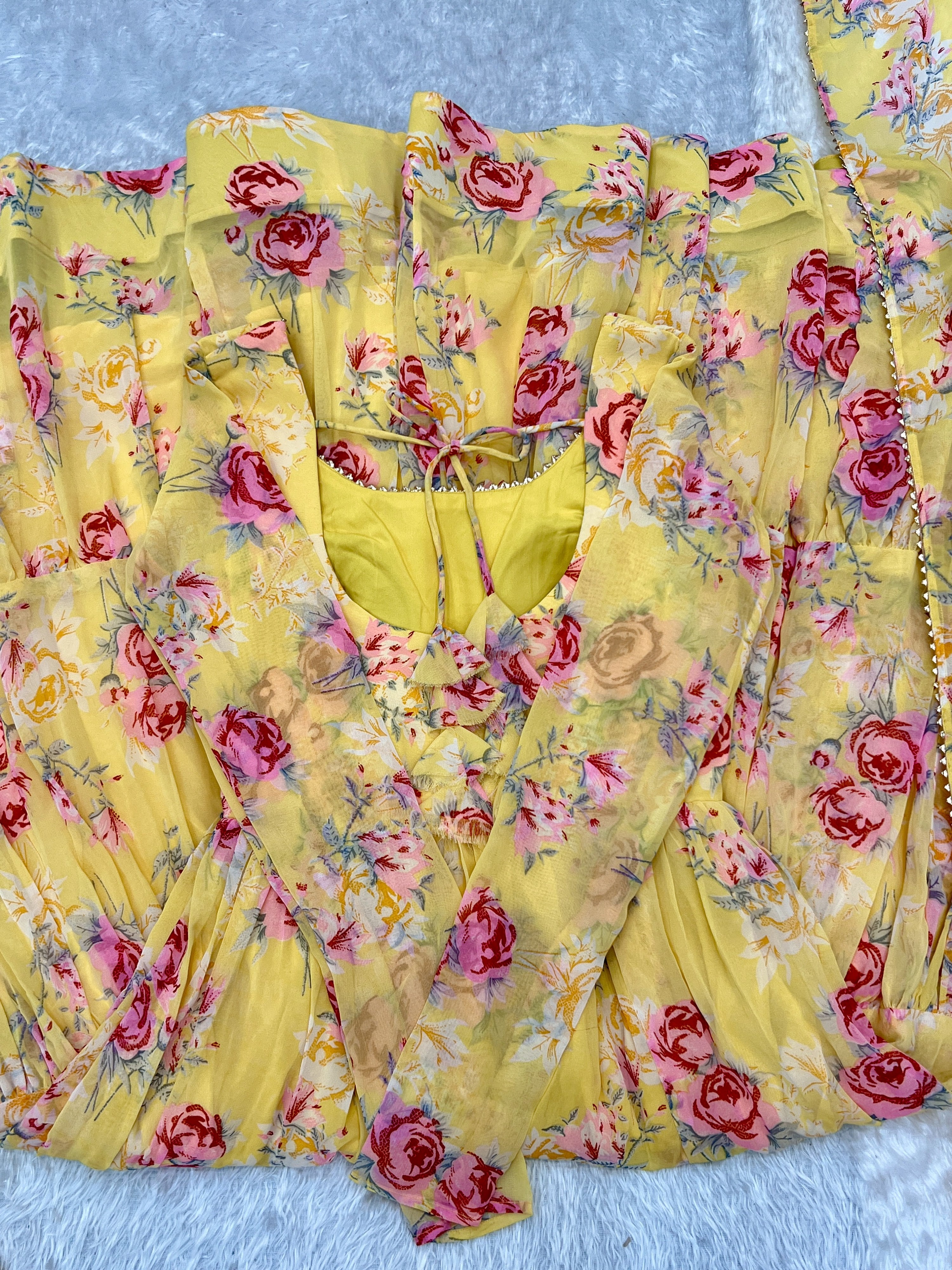 Georgette Printed Anarkali Set – Yellow