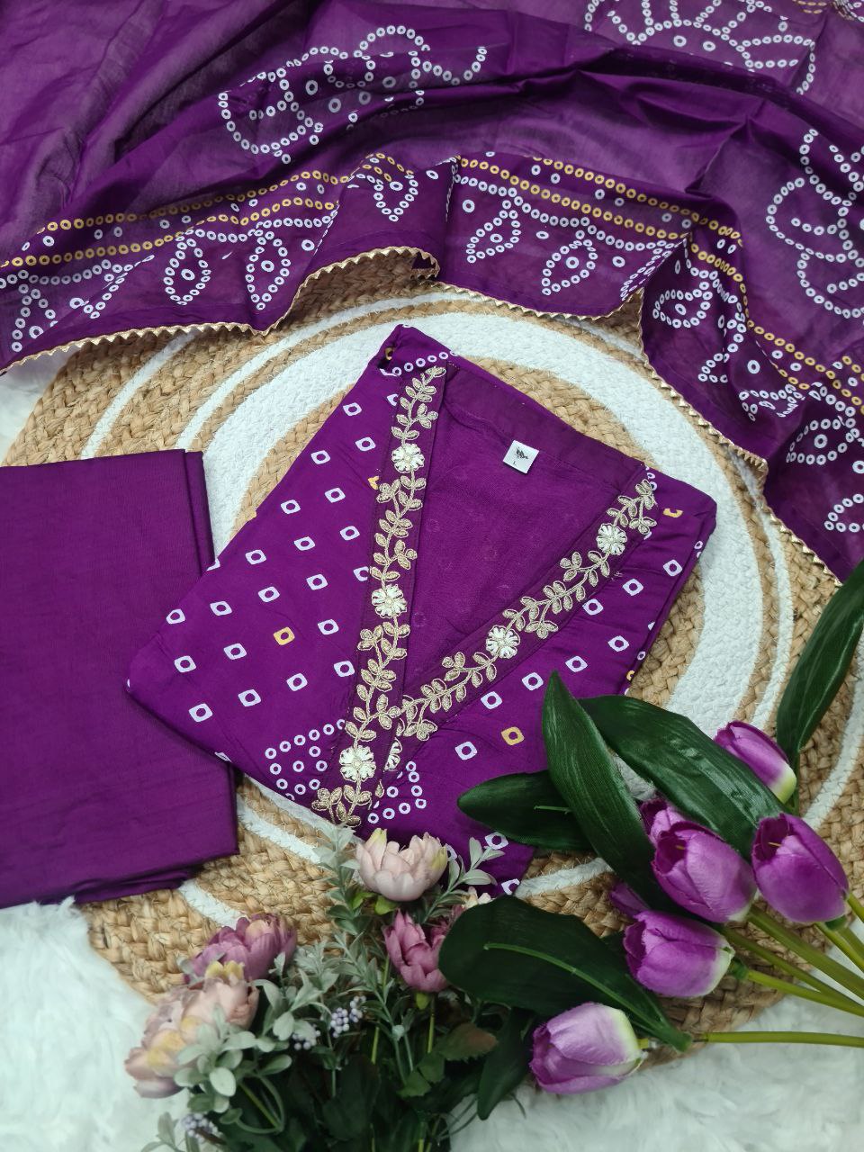 Viscose Embroidered Kurta Pant Dupatta Set – Purple