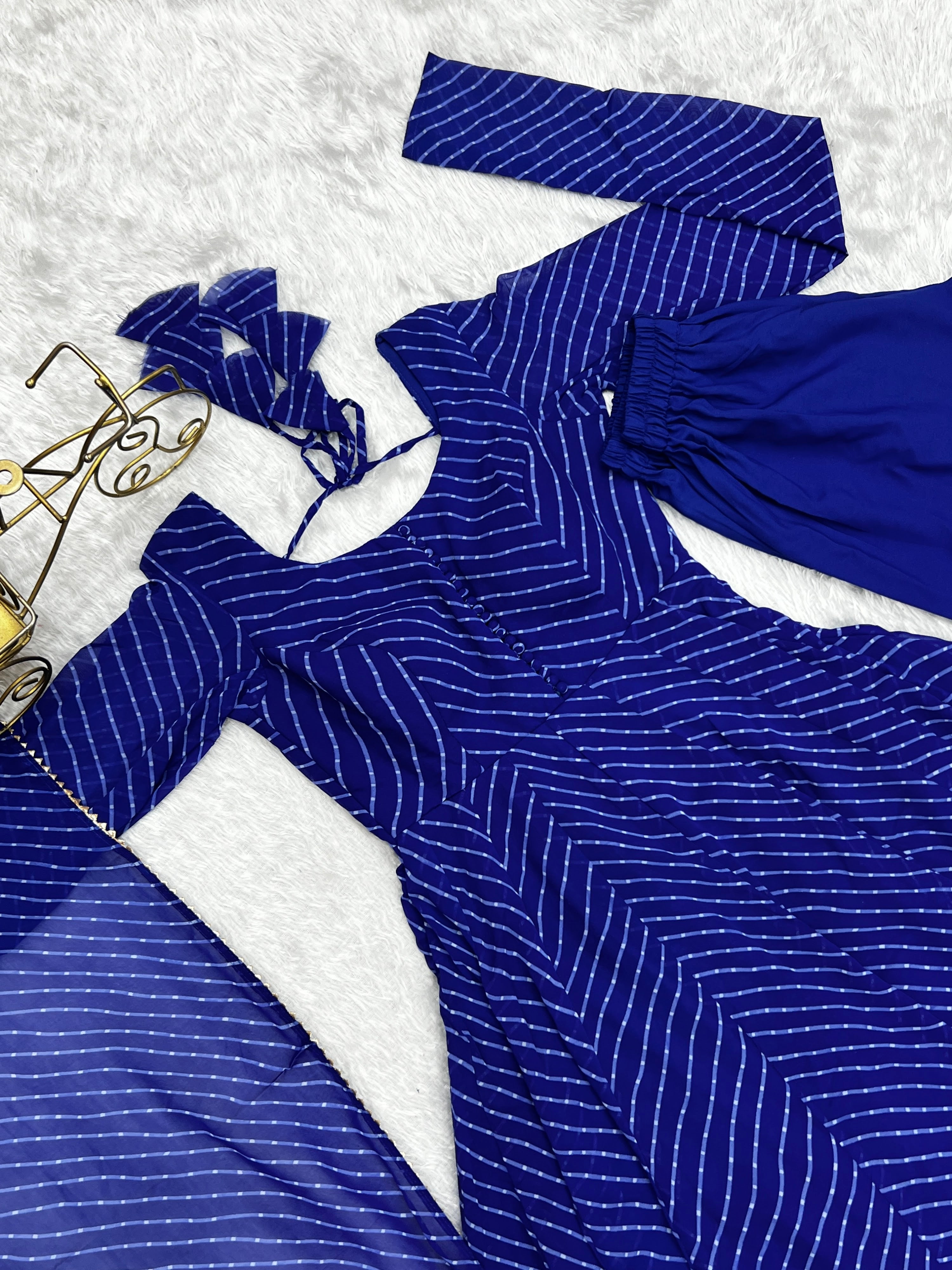 Georgette Printed Anarkali Set – Royal Blue