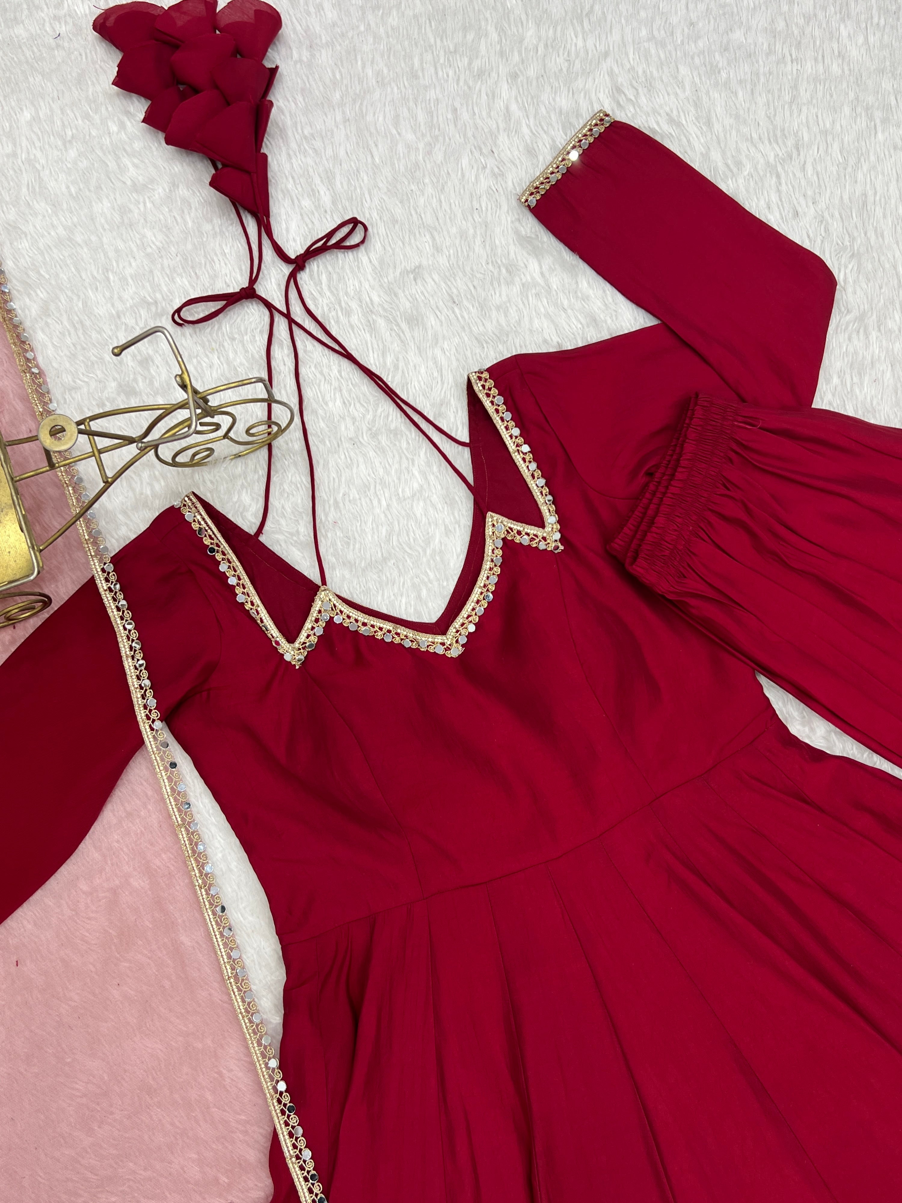 Roman Chanderi Silk Embroidered Anarkali Set – Maroon