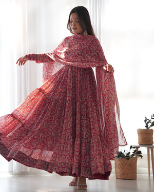 Georgette Printed Anarkali Set – Maroon