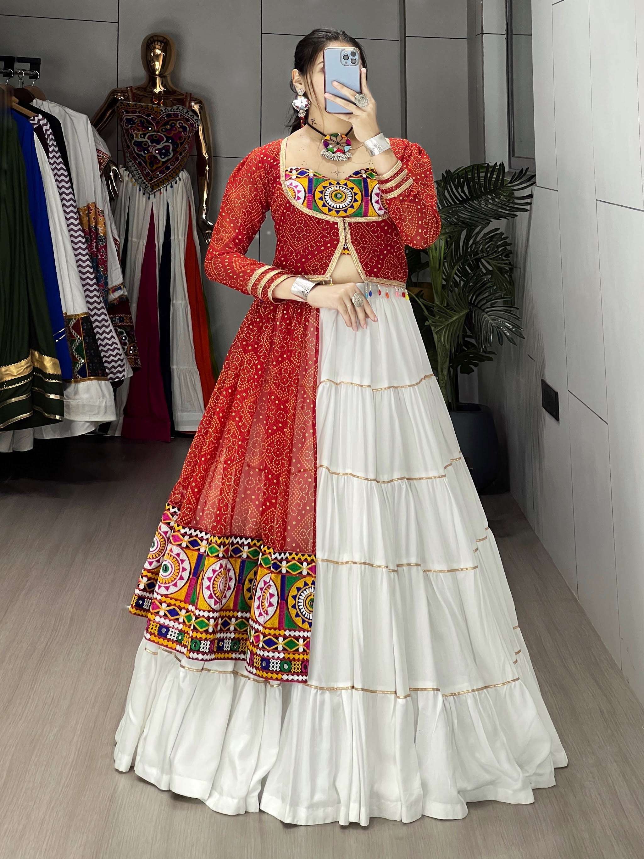 Navratri White Bandhani Lehenga Set