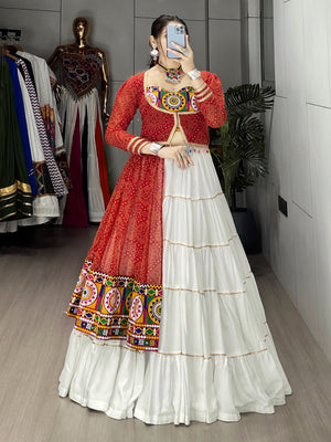 Navratri White Bandhani Lehenga Set