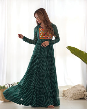 Georgette Printed Gown Set – Green