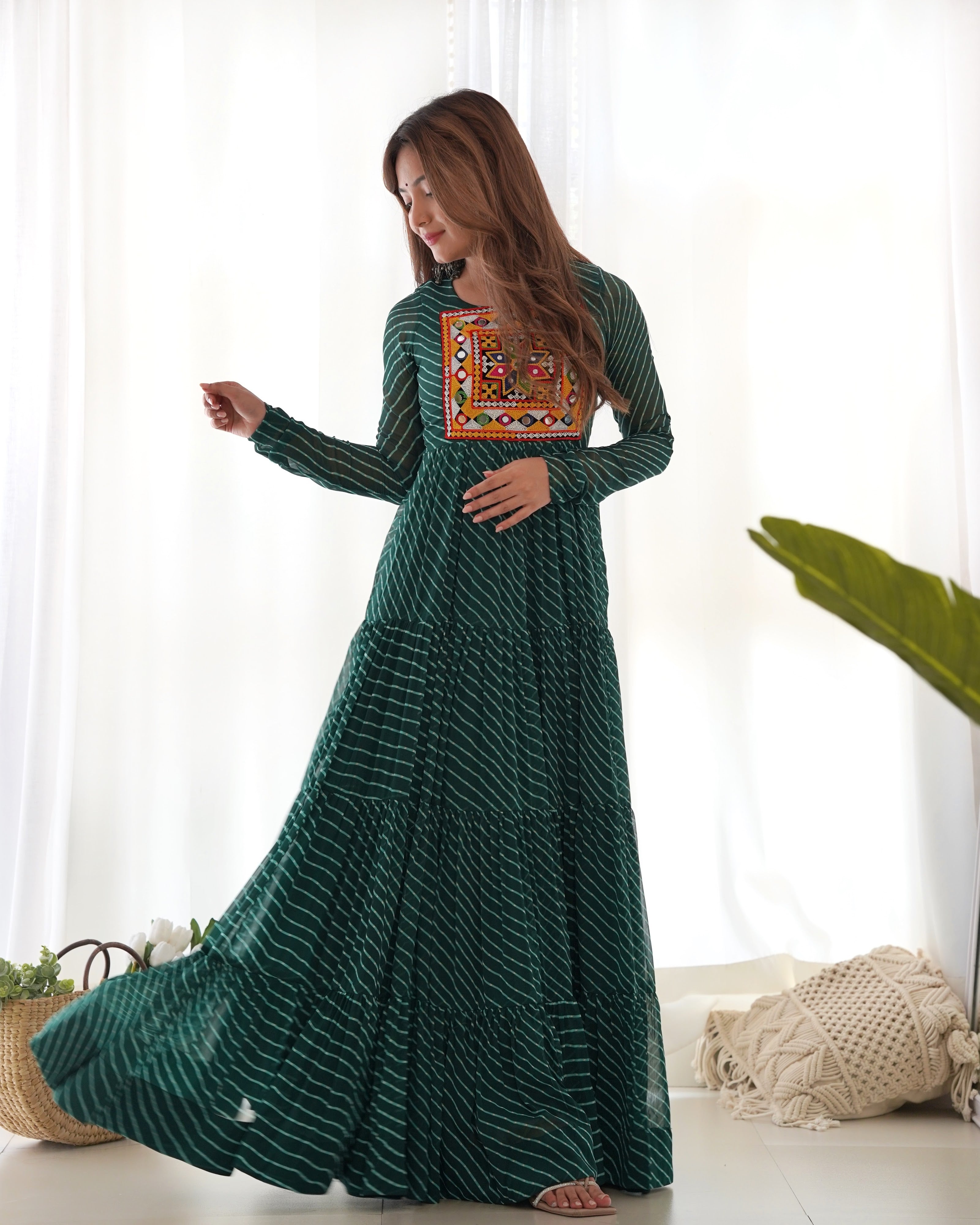 Georgette Printed Gown Set – Green