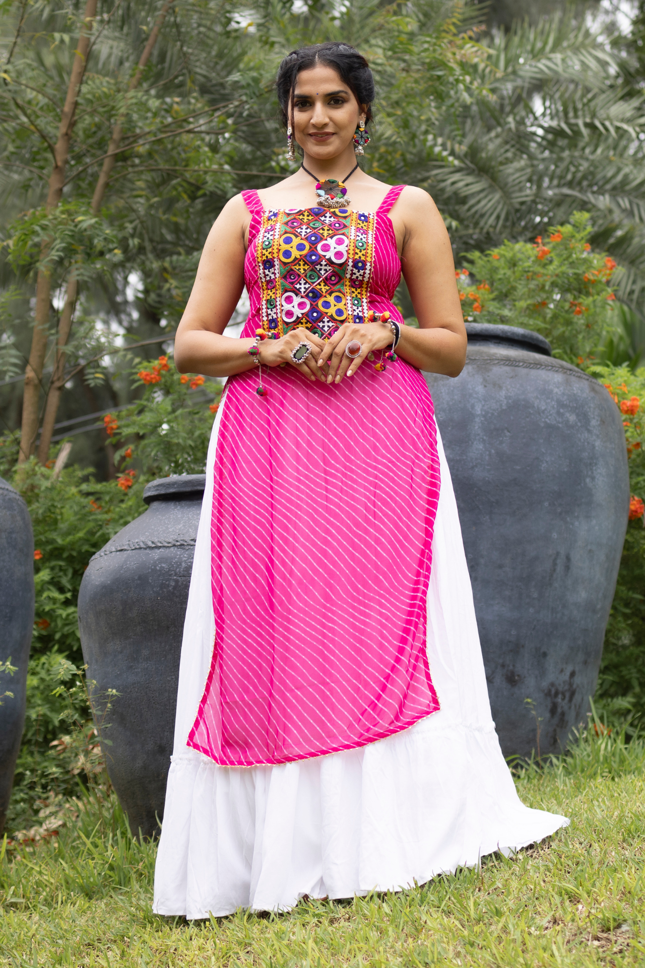 Navratri Rani Pink Kurti Lehenga Set