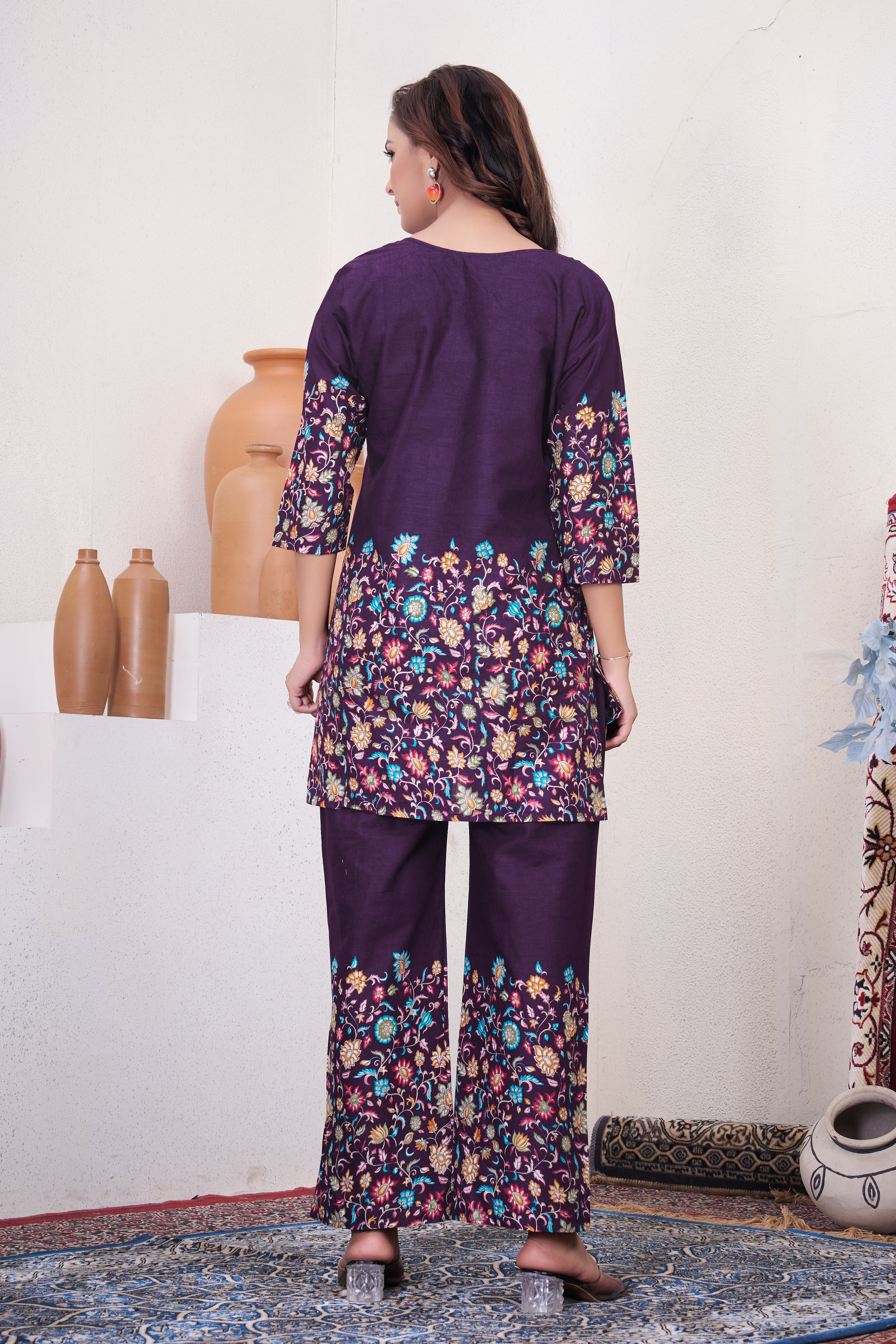 Pure Cotton Printed Co-Ords Set – Wine