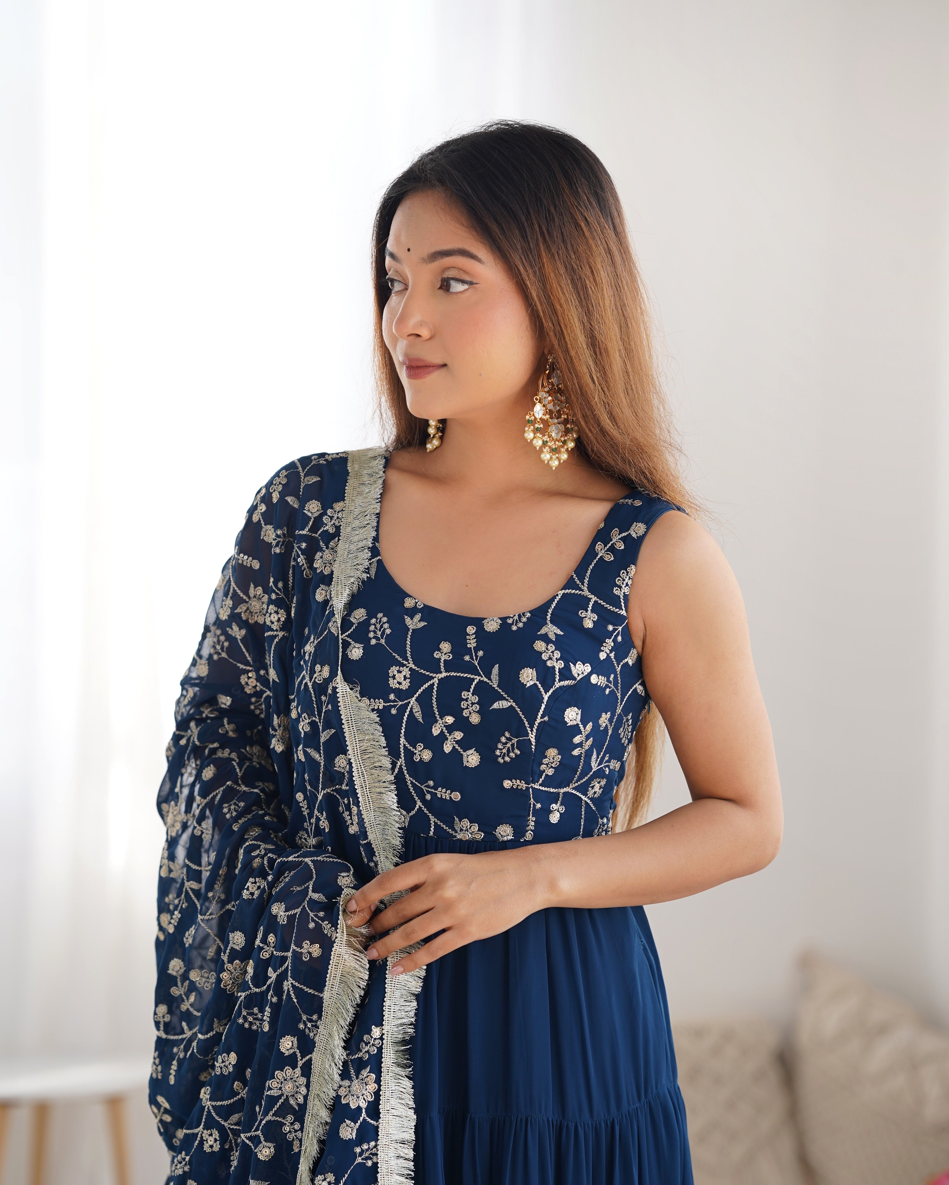 Georgette Embroidered Anarkali Set – Blue