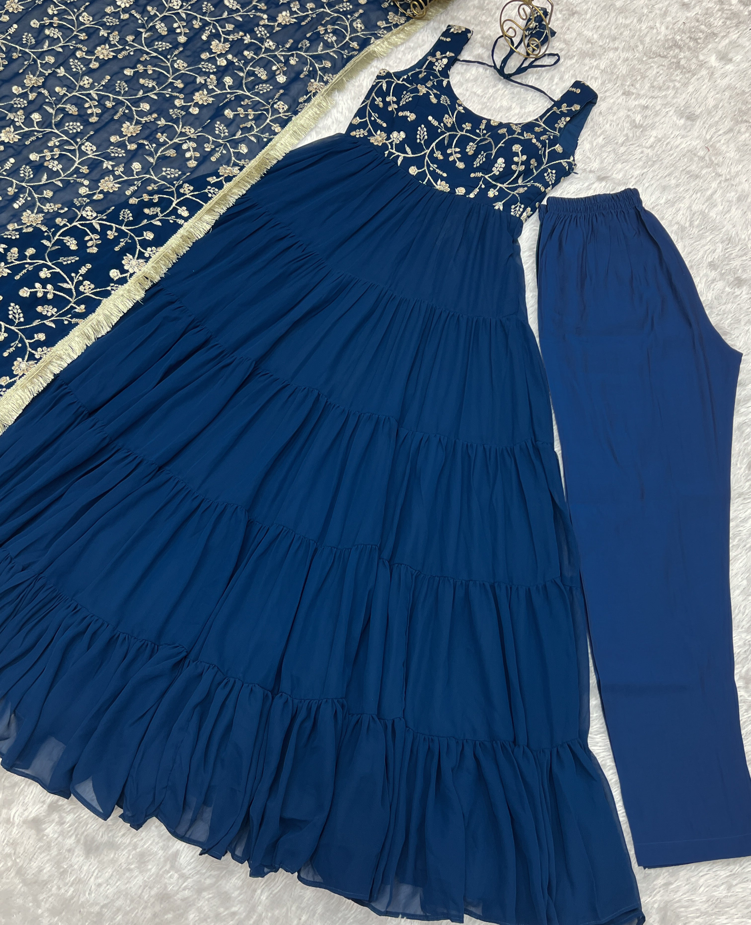 Georgette Embroidered Anarkali Set – Blue