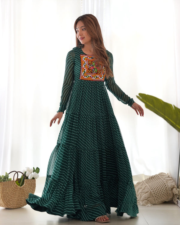 Georgette Printed Gown Set – Green