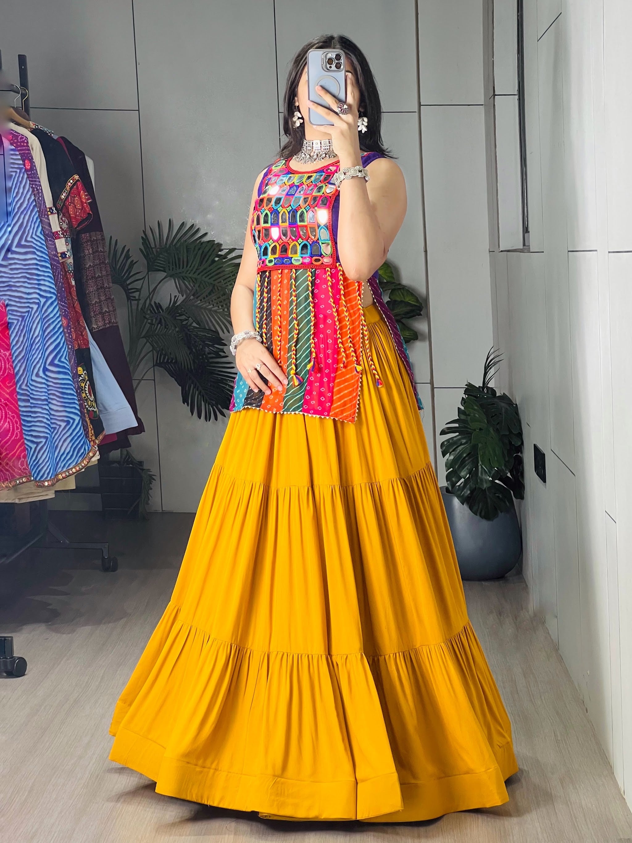 Navratri Mustard Purple Lehenga Set