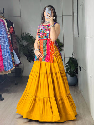 Navratri Mustard Purple Lehenga Set