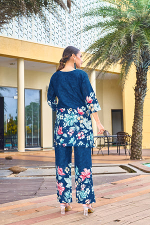 Pure Cotton Printed Co-Ords Set – Blue