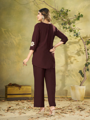 Heavy Rayon Embroidered Co-Ords Set – Wine