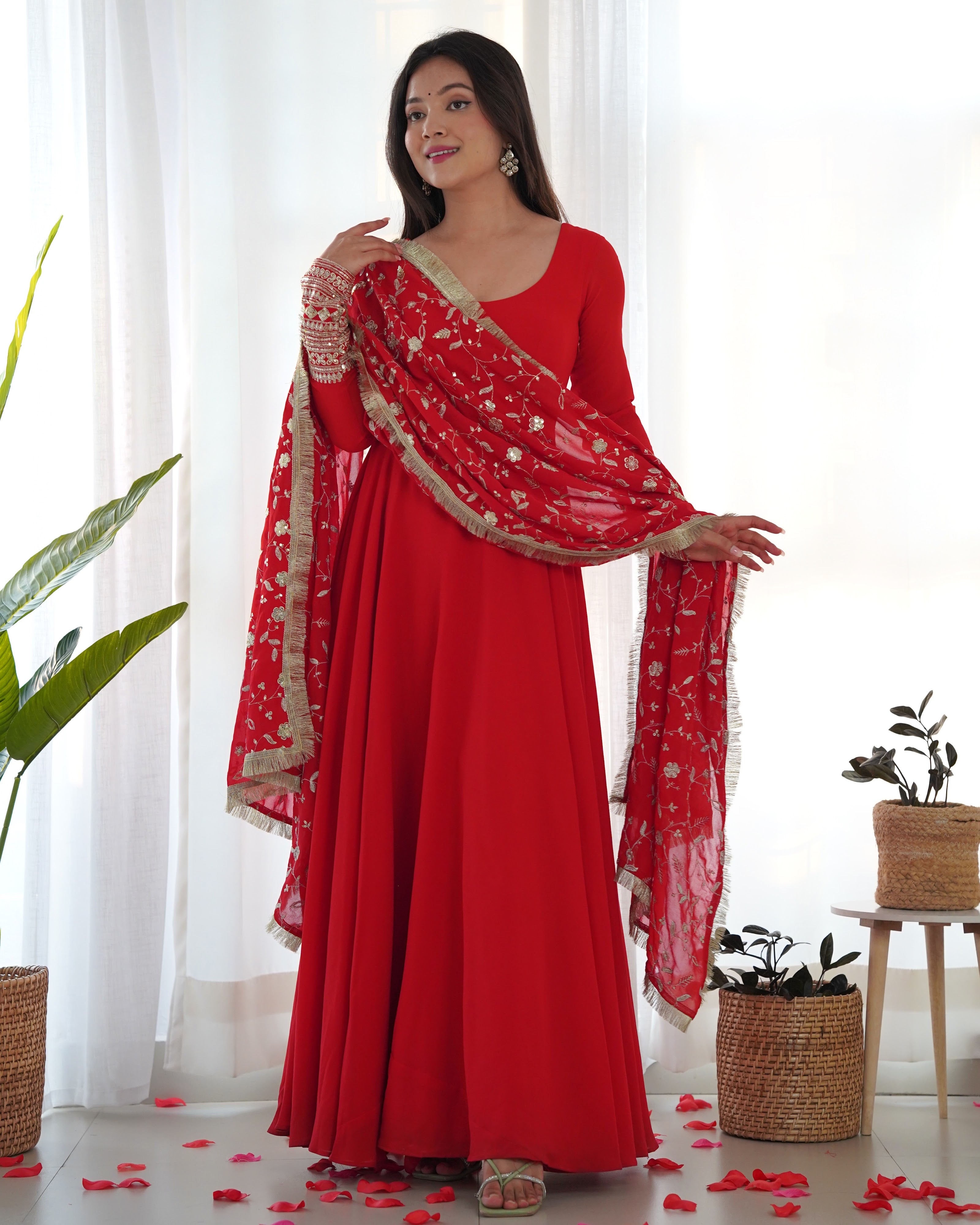 Georgette Embroidered Gown Set – Orange