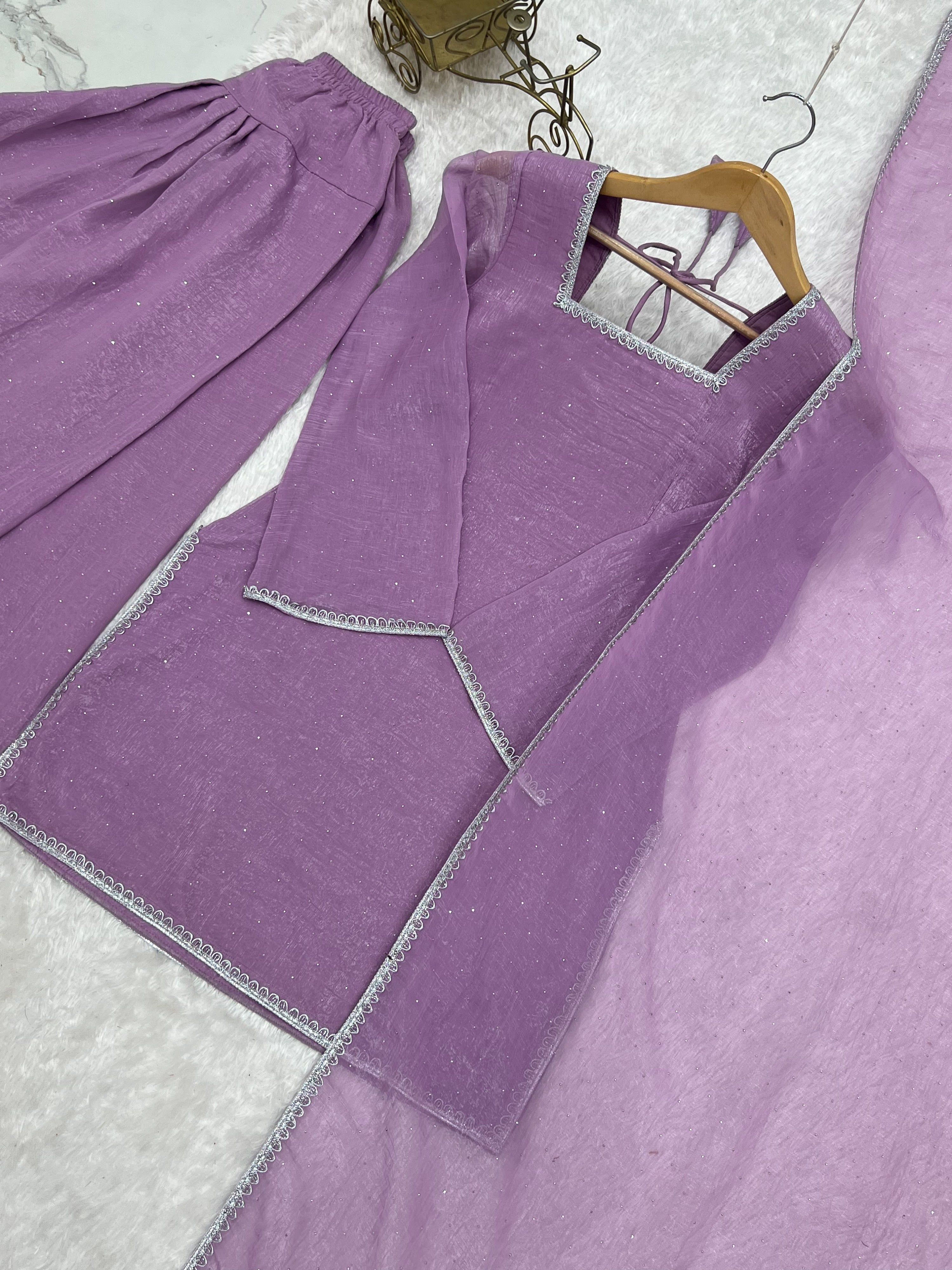 Crunchy Silk Embroidered Farshi Salwar Set – Purple