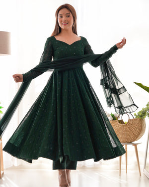 Georgette Embroidered Anarkali Set – Bottle Green