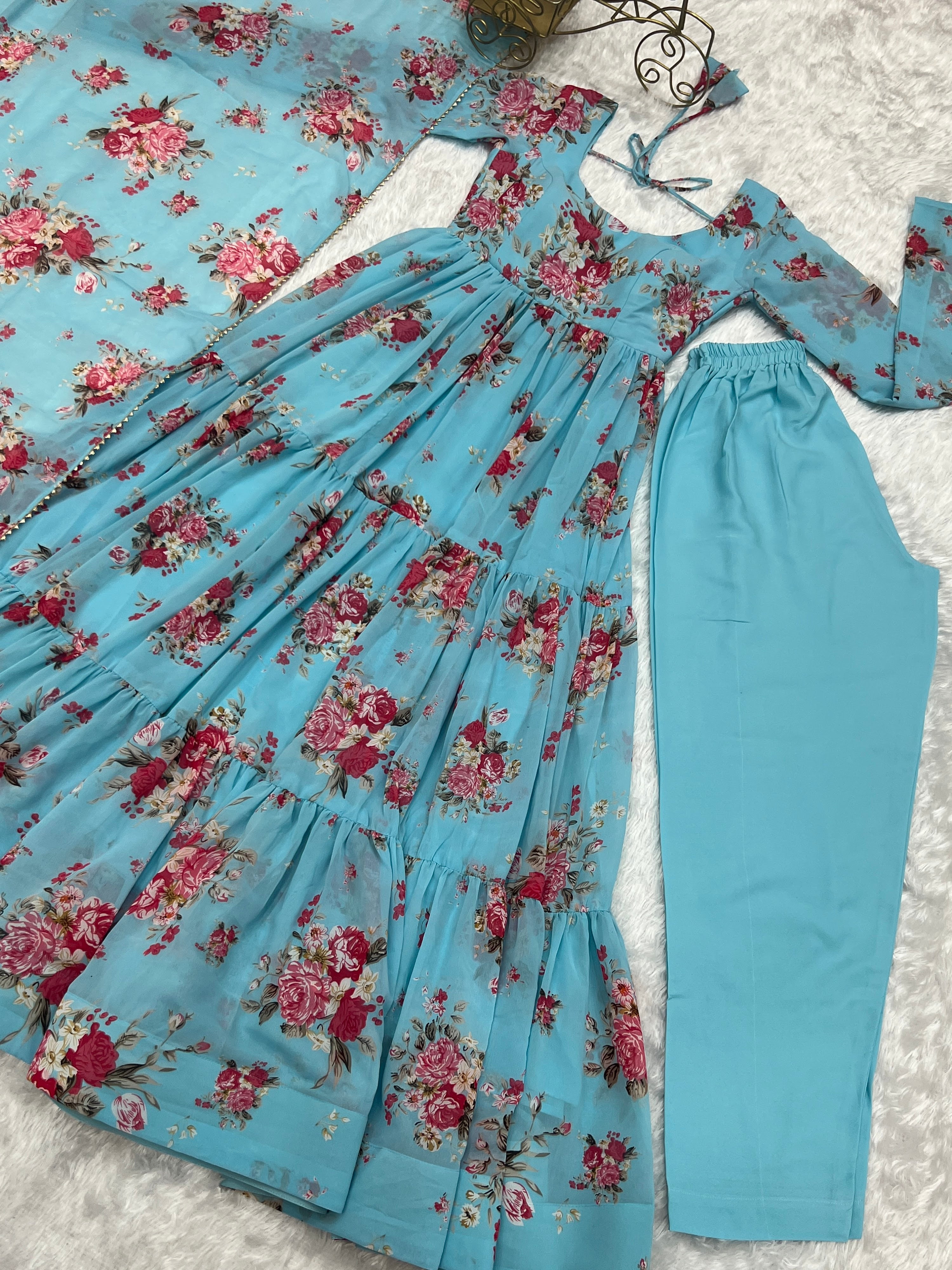 Georgette Printed Anarkali Set – Blue