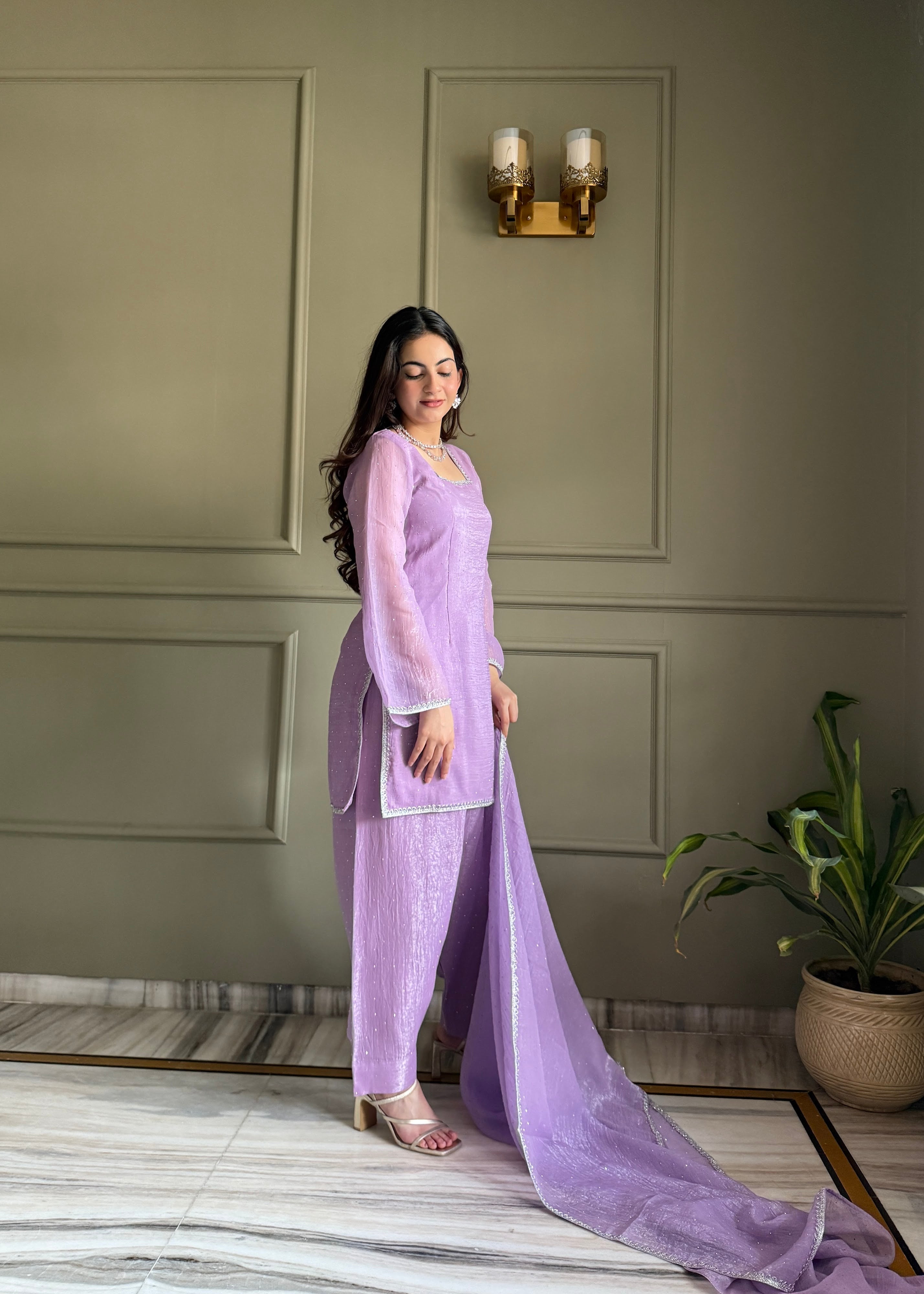 Crunchy Silk Embroidered Farshi Salwar Set – Purple