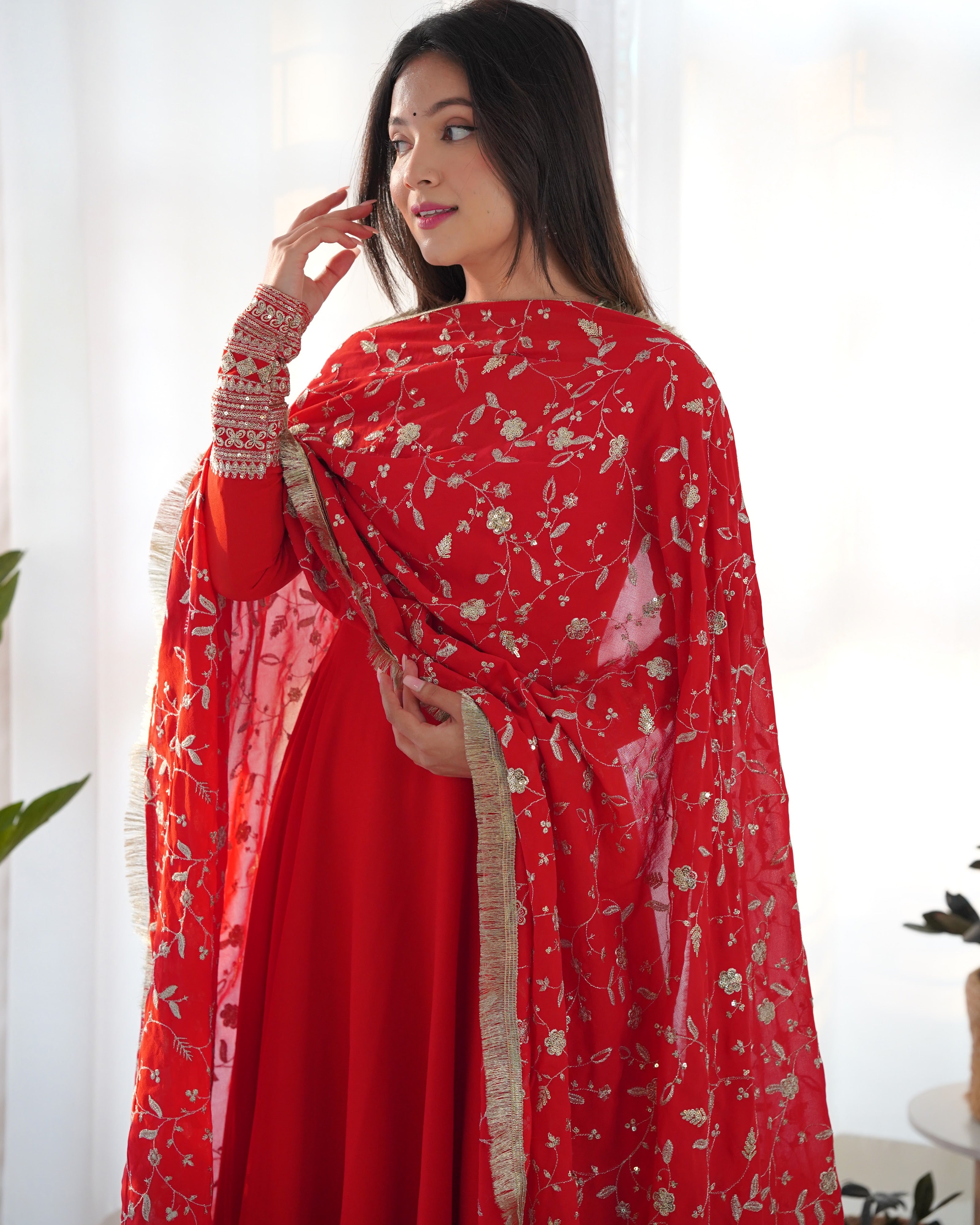Georgette Embroidered Gown Set – Orange