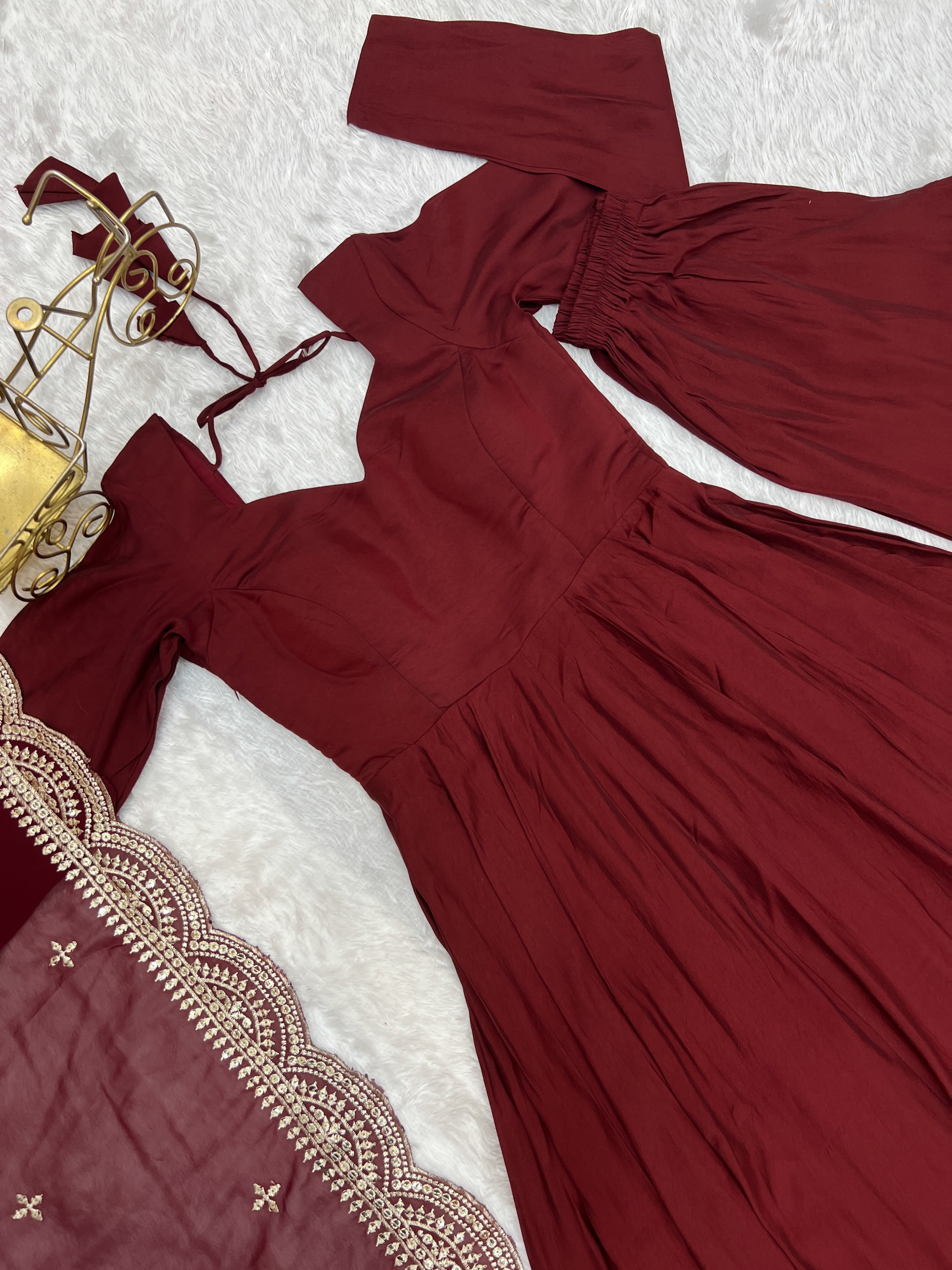 Roman Chanderi Silk Embroidered Anarkali Set – Maroon