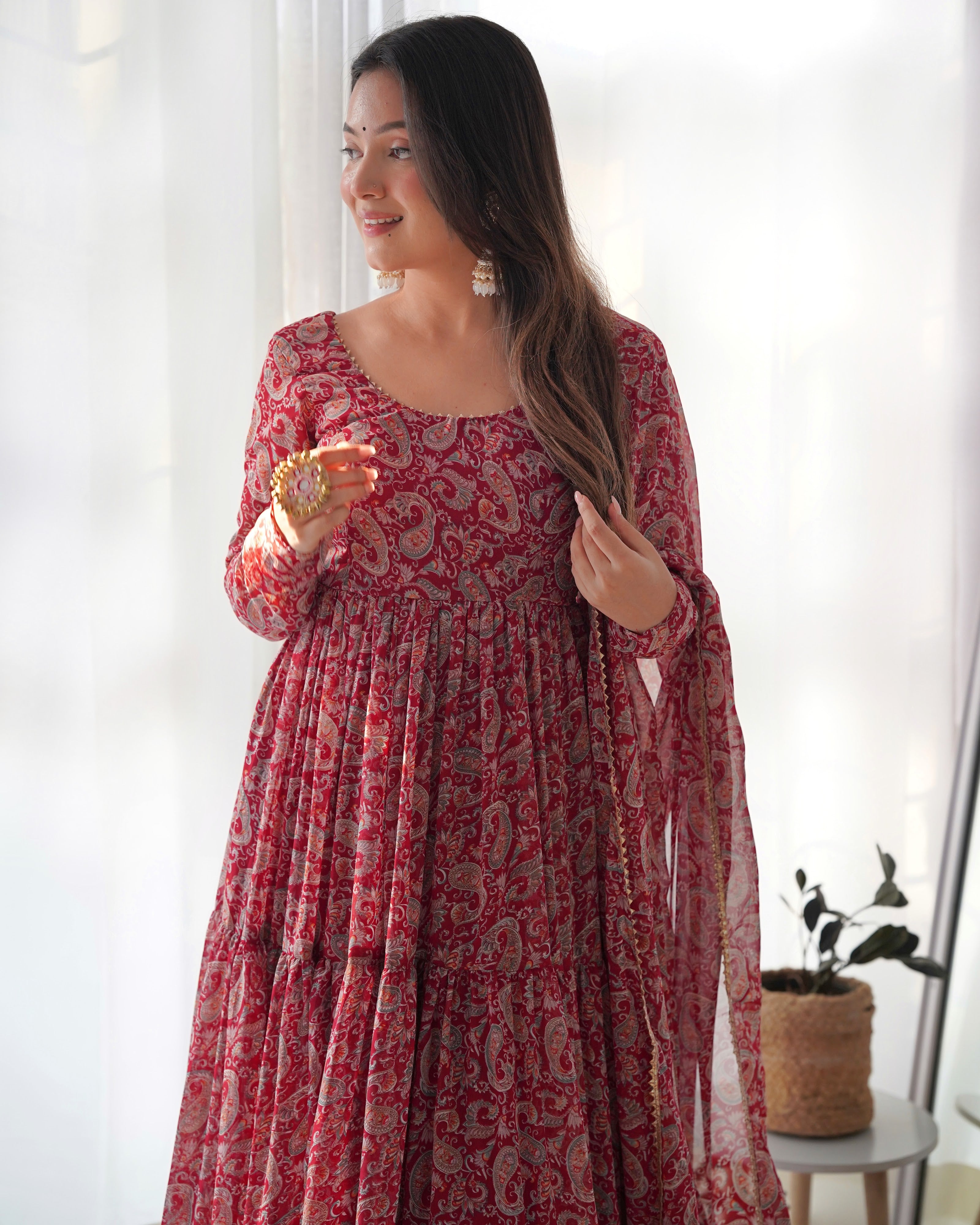 Georgette Printed Anarkali Set – Maroon